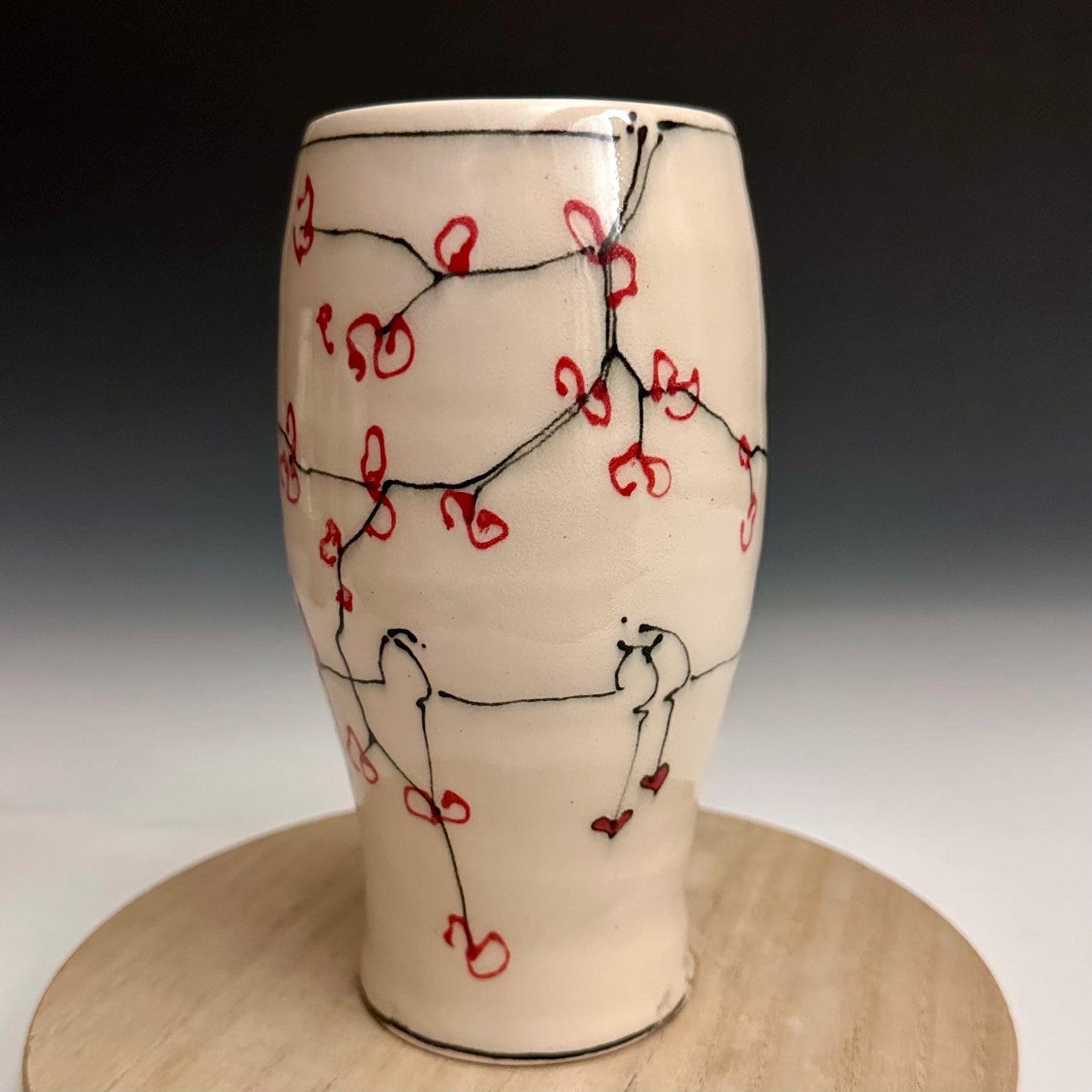 Cherry Blossom Pottery Glass Cup Bird on a Wire NO319