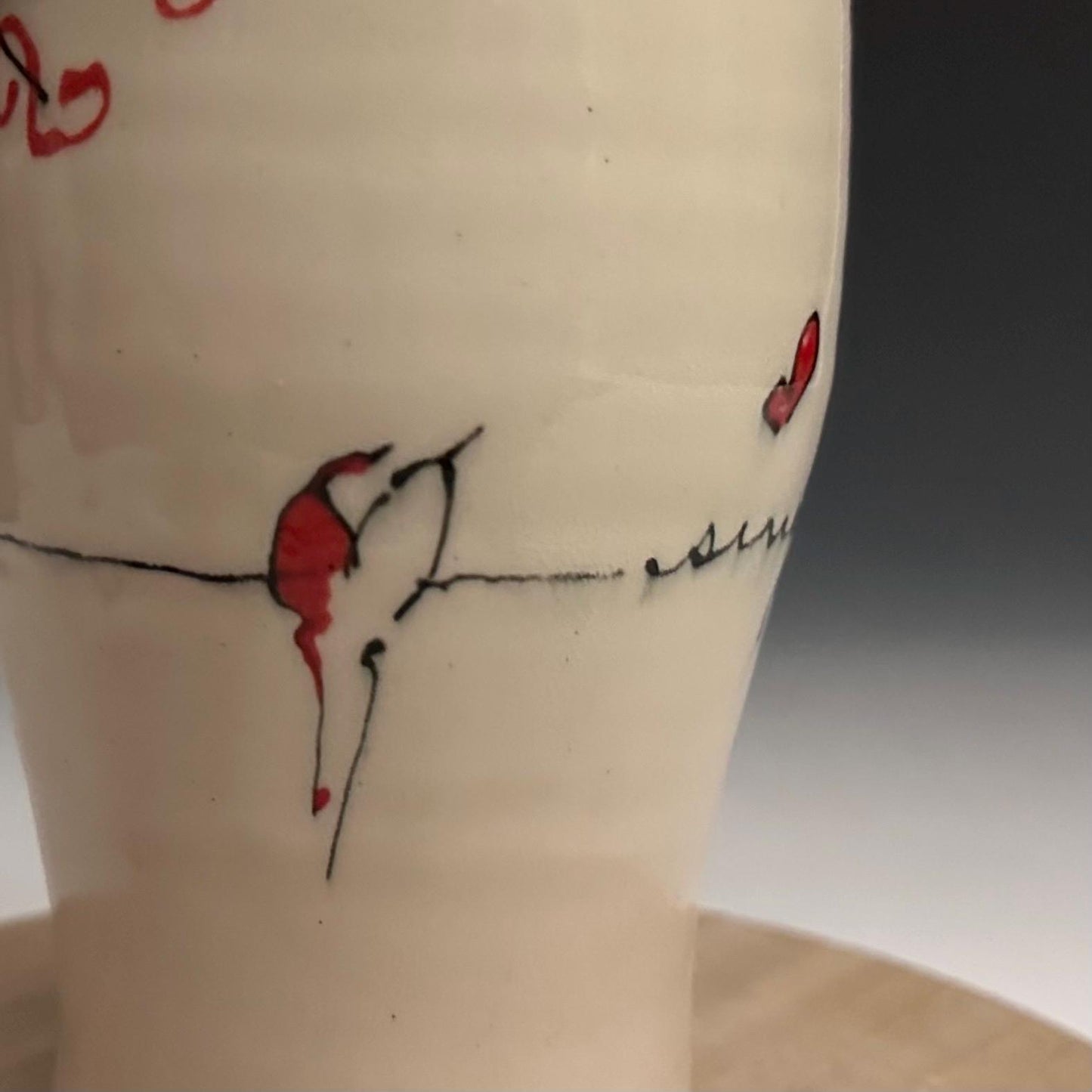 Cherry Blossom Pottery Glass Cup Bird on a Wire NO319