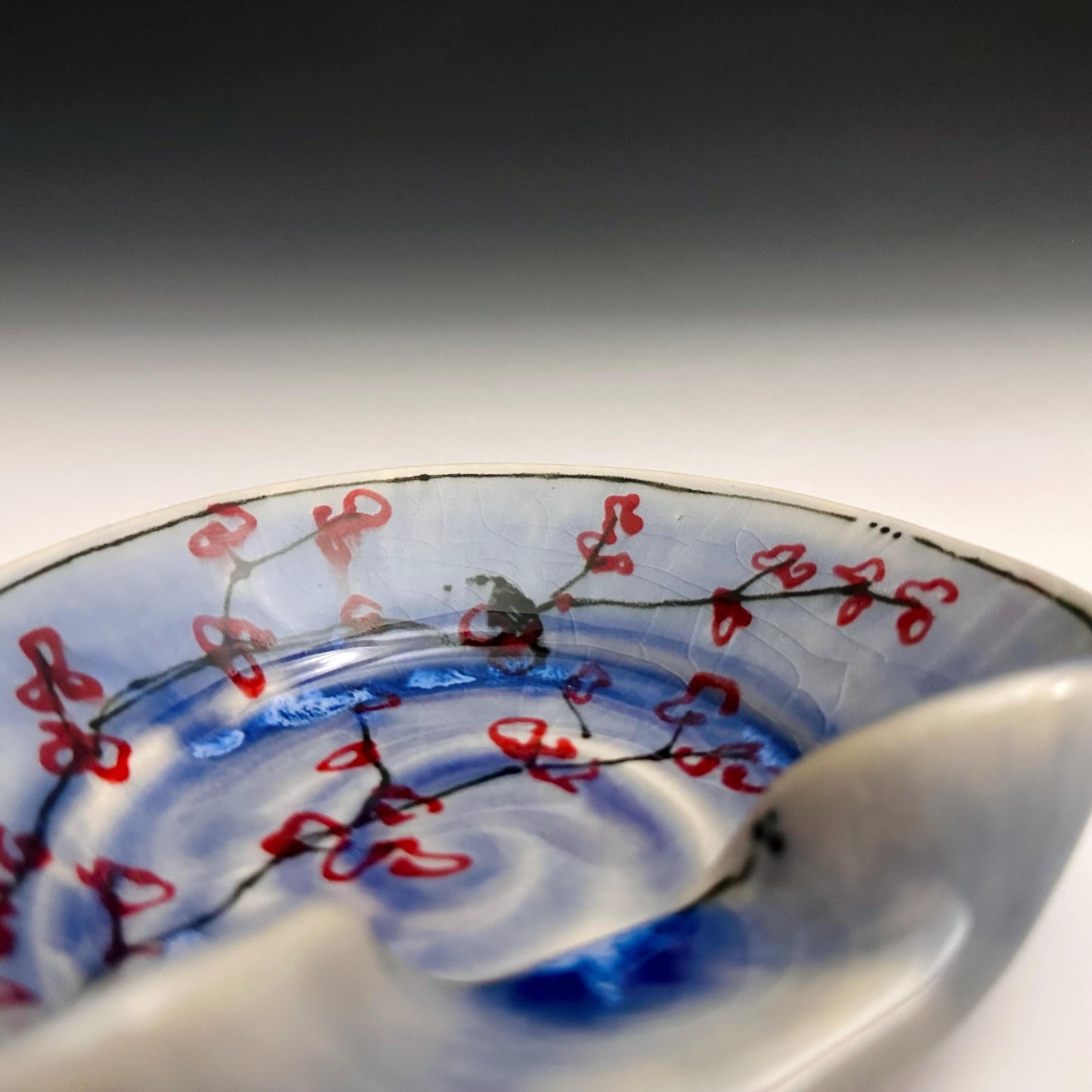 Stovetop Spoon Rest Ladel Rest Utensil Holder Cherry Blossom Blue Glaze Ceramic