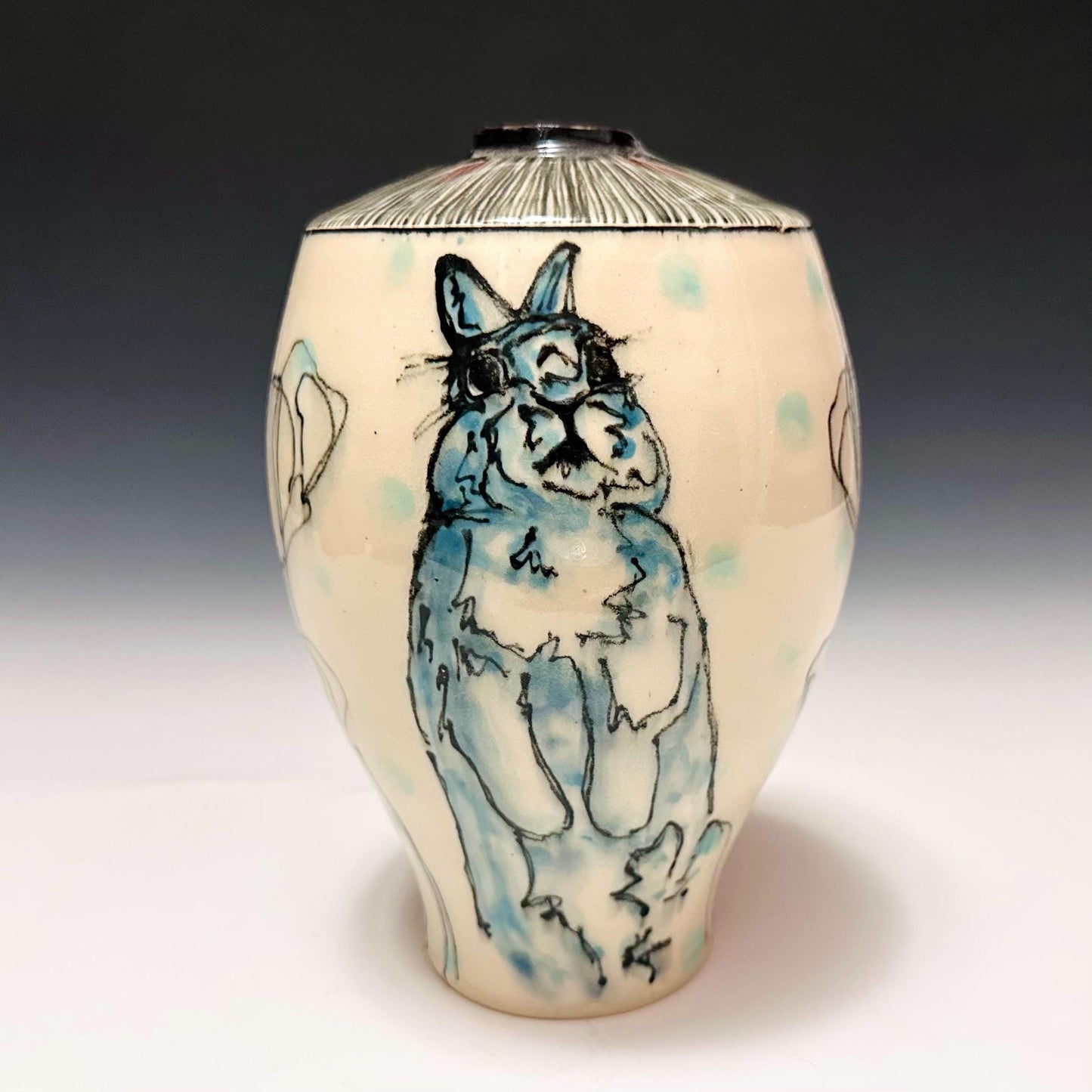 Pottery Vase Poppy and Bunny Hand Illustrated Vase F2513