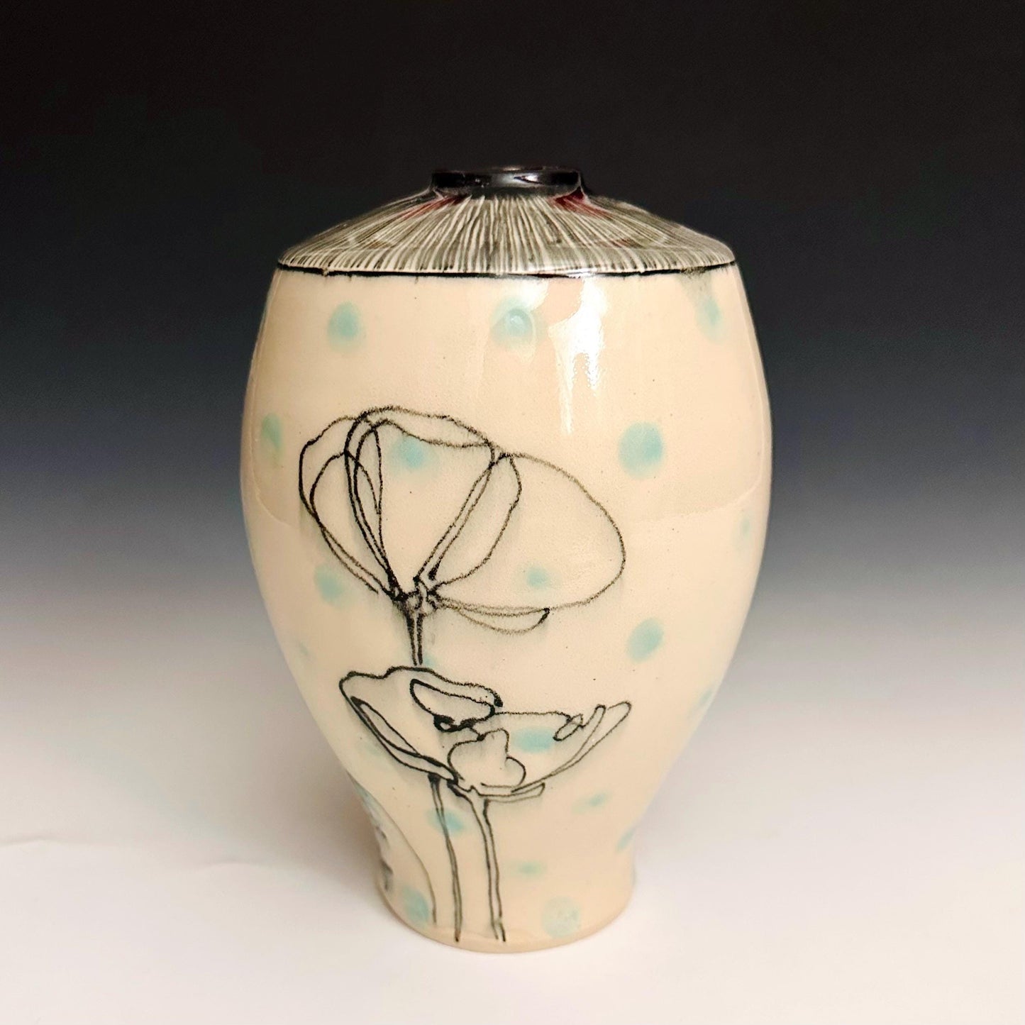 Pottery Vase Poppy and Bunny Hand Illustrated Vase F2513