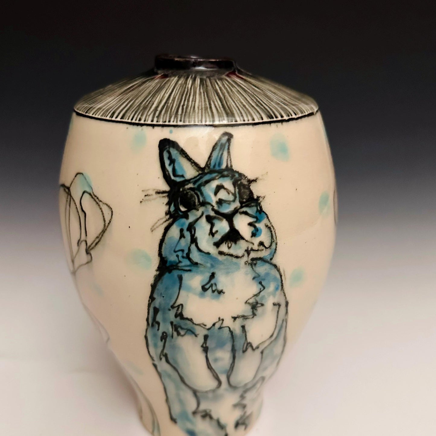 Pottery Vase Poppy and Bunny Hand Illustrated Vase F2513