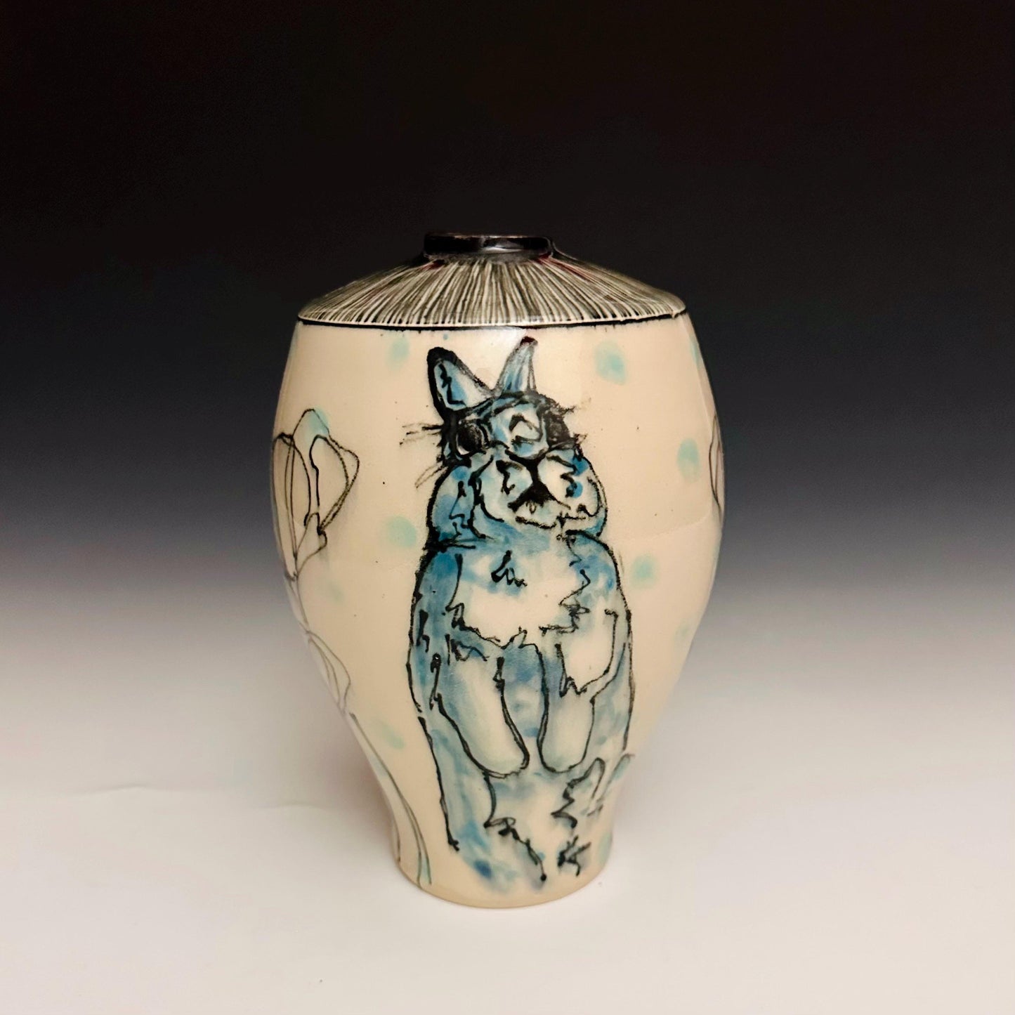 Pottery Vase Poppy and Bunny Hand Illustrated Vase F2513