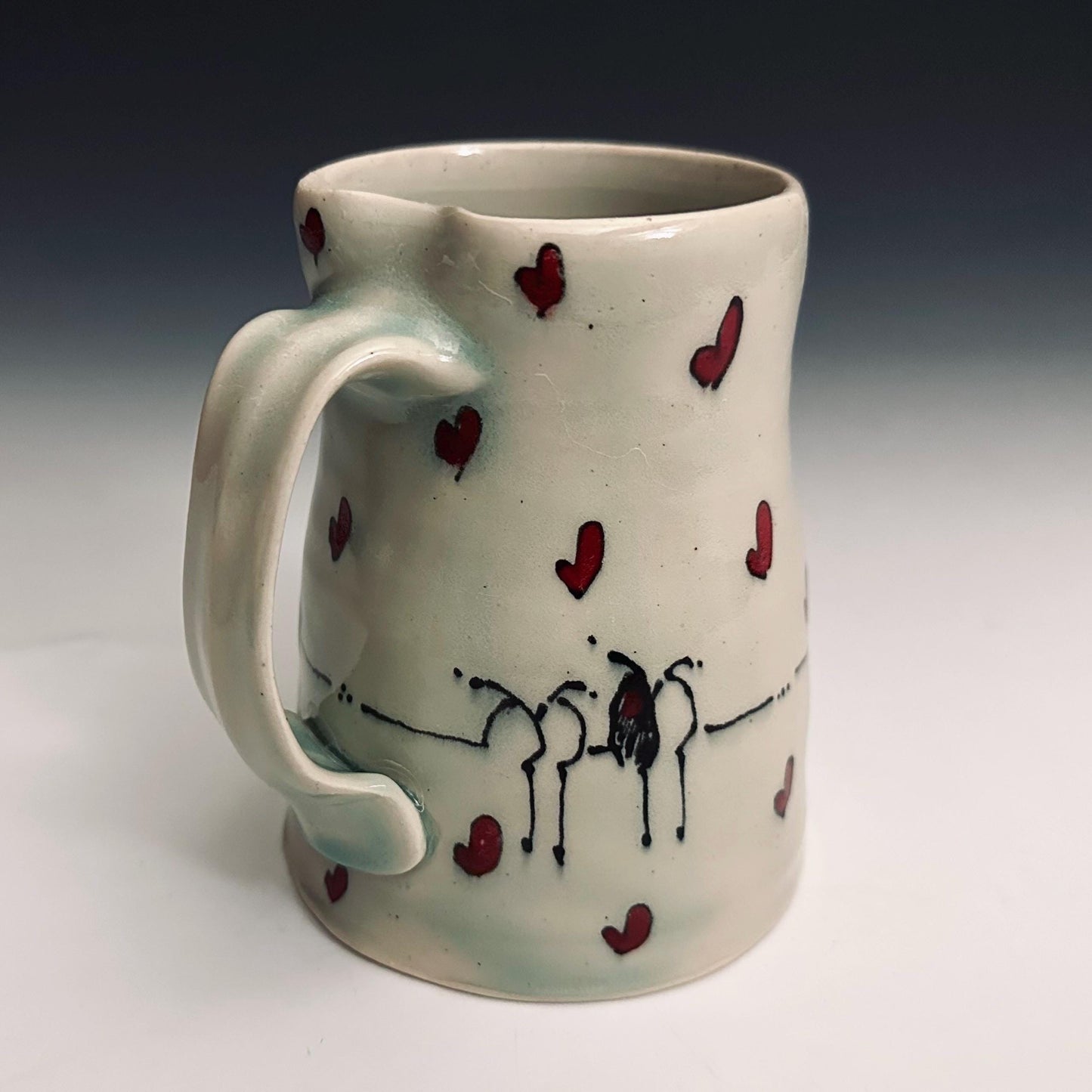 L’Amour Hearts and Birds Pottery Mug Handmade Coffee Cup