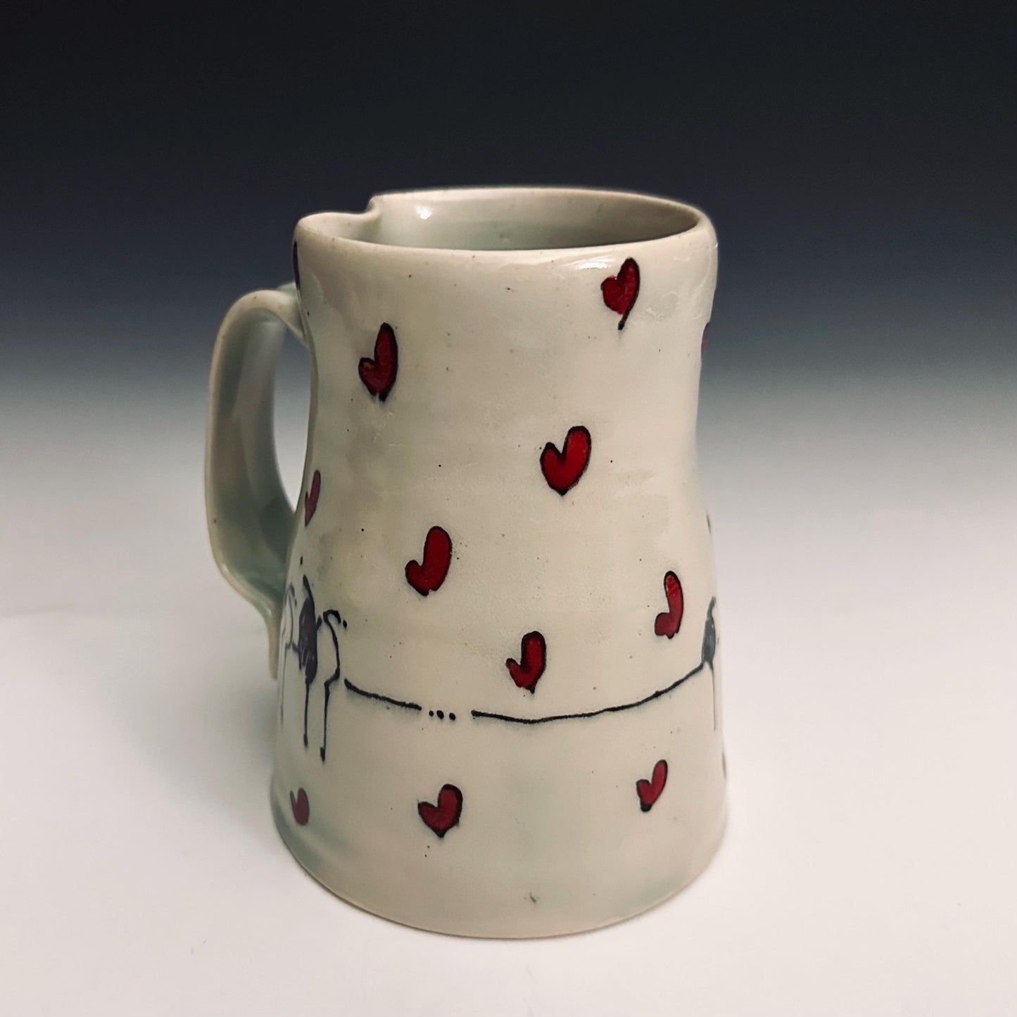 L’Amour Hearts and Birds Pottery Mug Handmade Coffee Cup