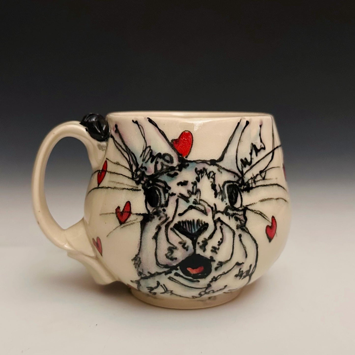 Handmade Bunny and Hearts Pottery Coffee Mug Ceramic F2514