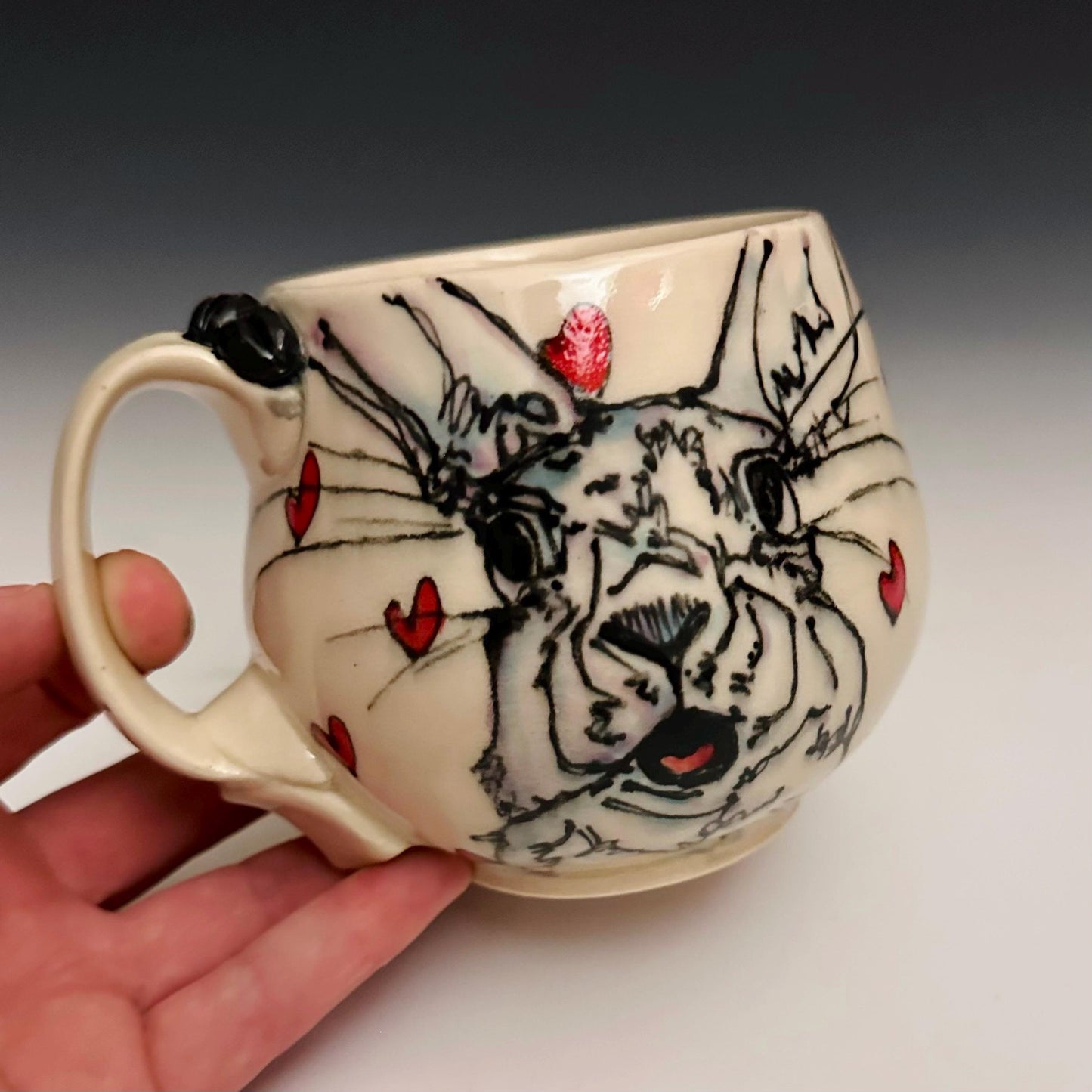 Handmade Bunny and Hearts Pottery Coffee Mug Ceramic F2514