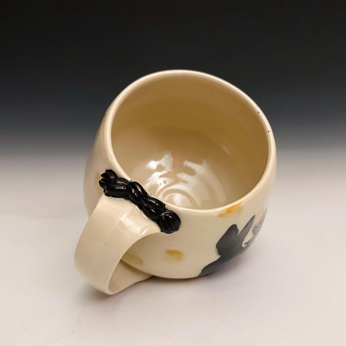 Handmade Bunny Flowers and Yellow Dots Pottery Coffee Mug Ceramic F2515