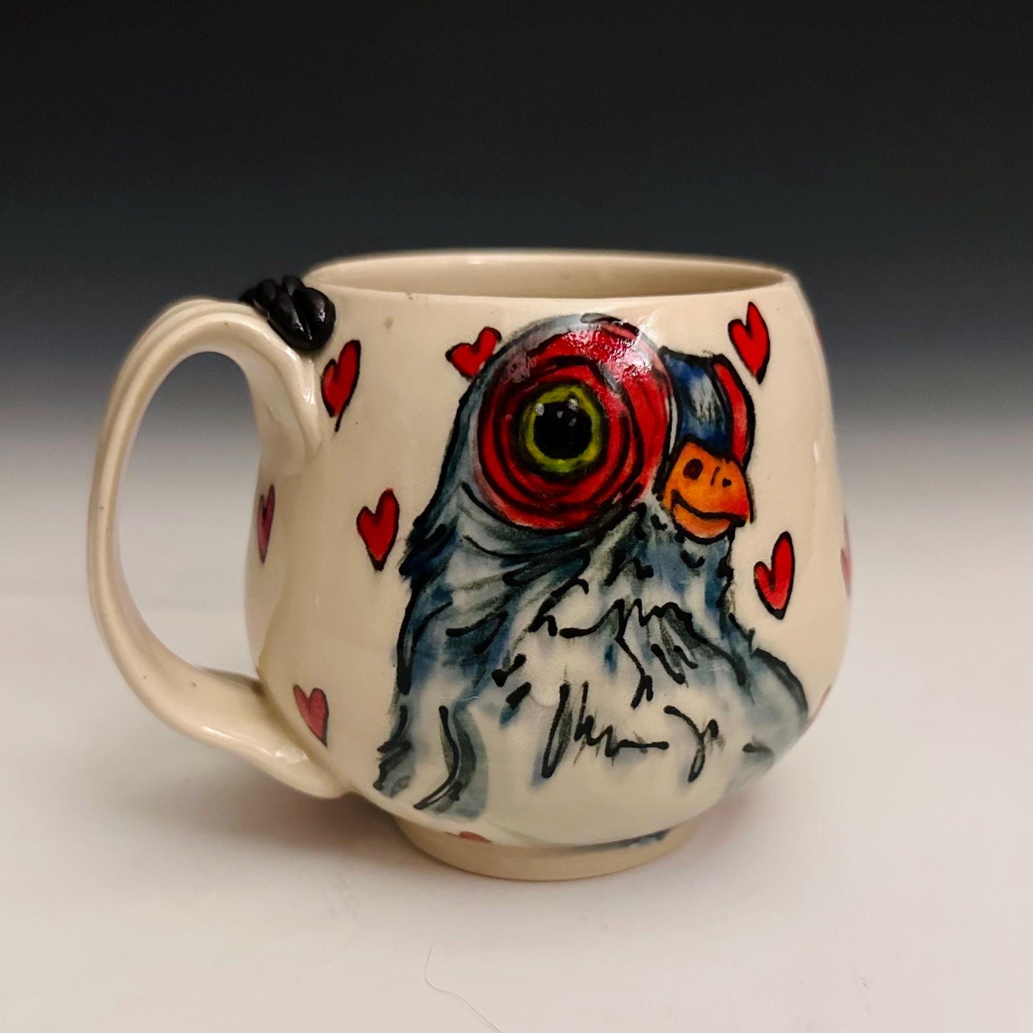 Handmade Pigeon and Hearts Pottery Coffee Mug Ceramic F2518