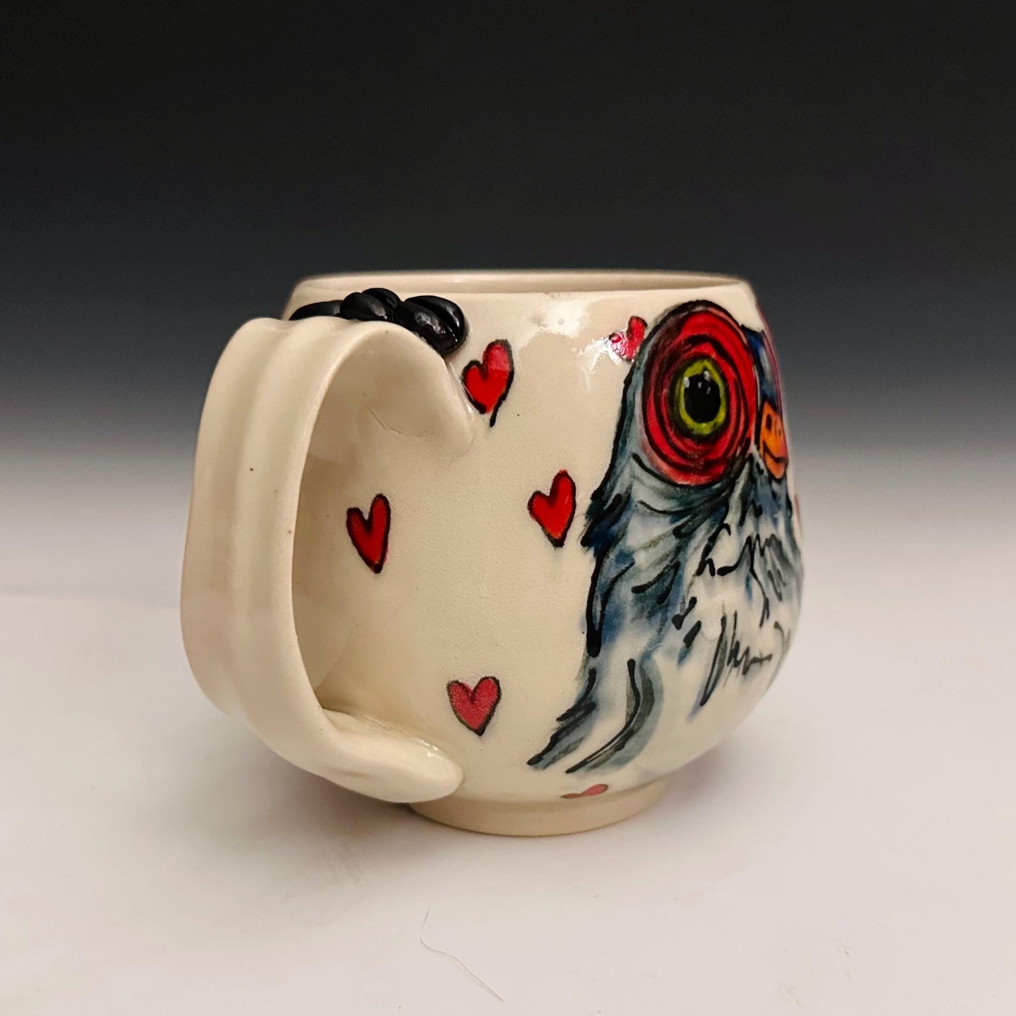 Handmade Pigeon and Hearts Pottery Coffee Mug Ceramic F2518