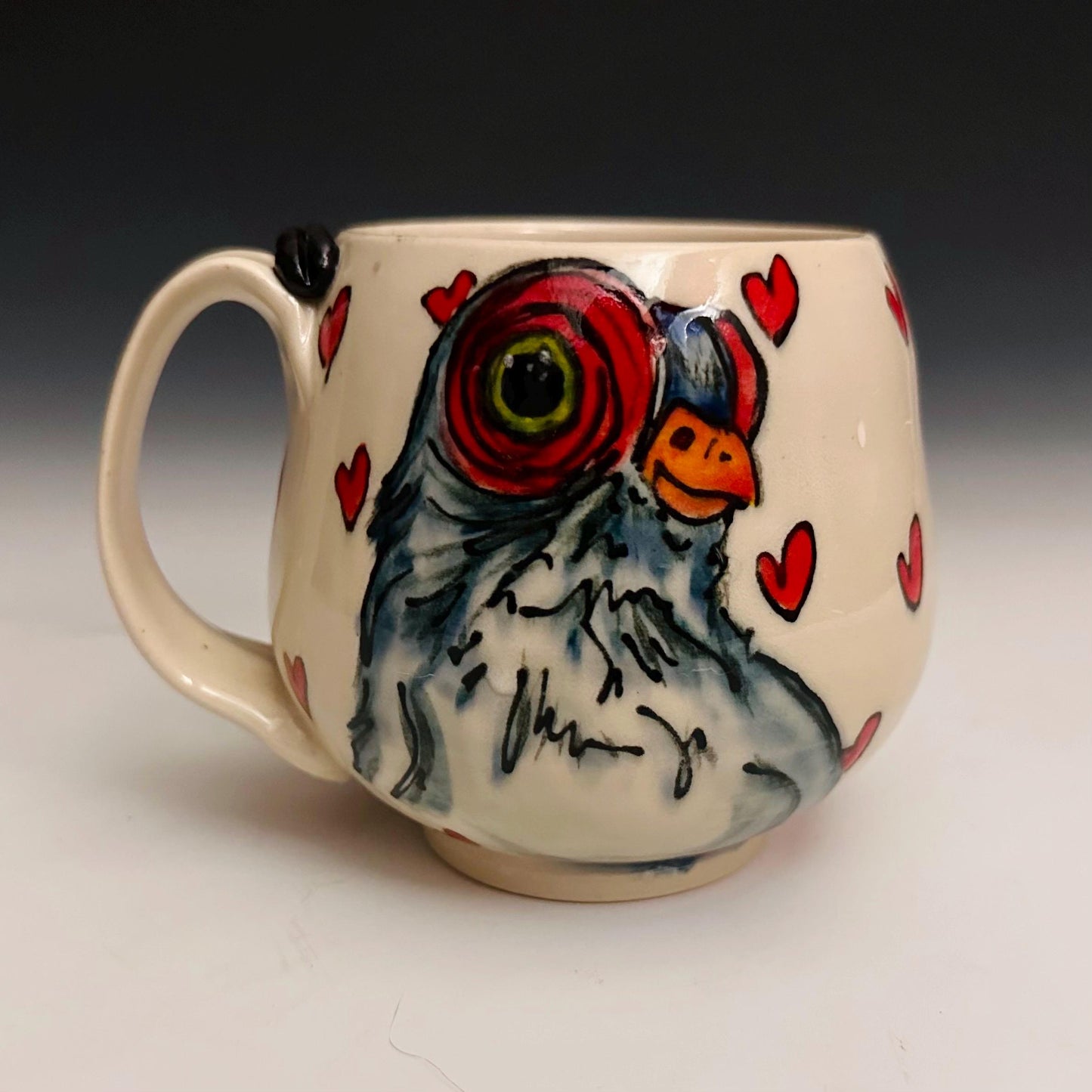 Handmade Pigeon and Hearts Pottery Coffee Mug Ceramic F2518