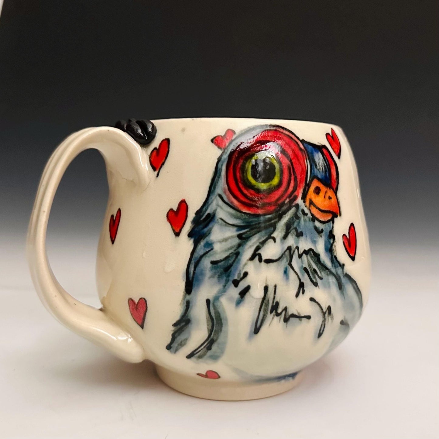 Handmade Pigeon and Hearts Pottery Coffee Mug Ceramic F2518