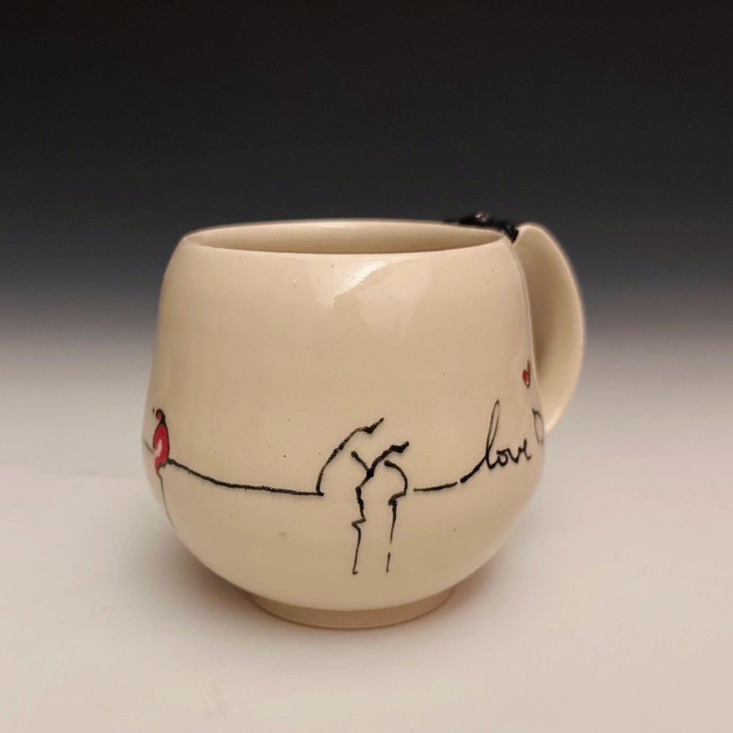 Love Birds and Hearts and Birds Pottery Mug Handmade Coffee Cup F2517