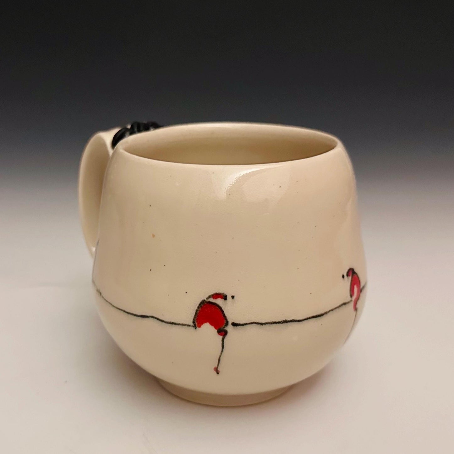 Love Birds and Hearts and Birds Pottery Mug Handmade Coffee Cup F2517