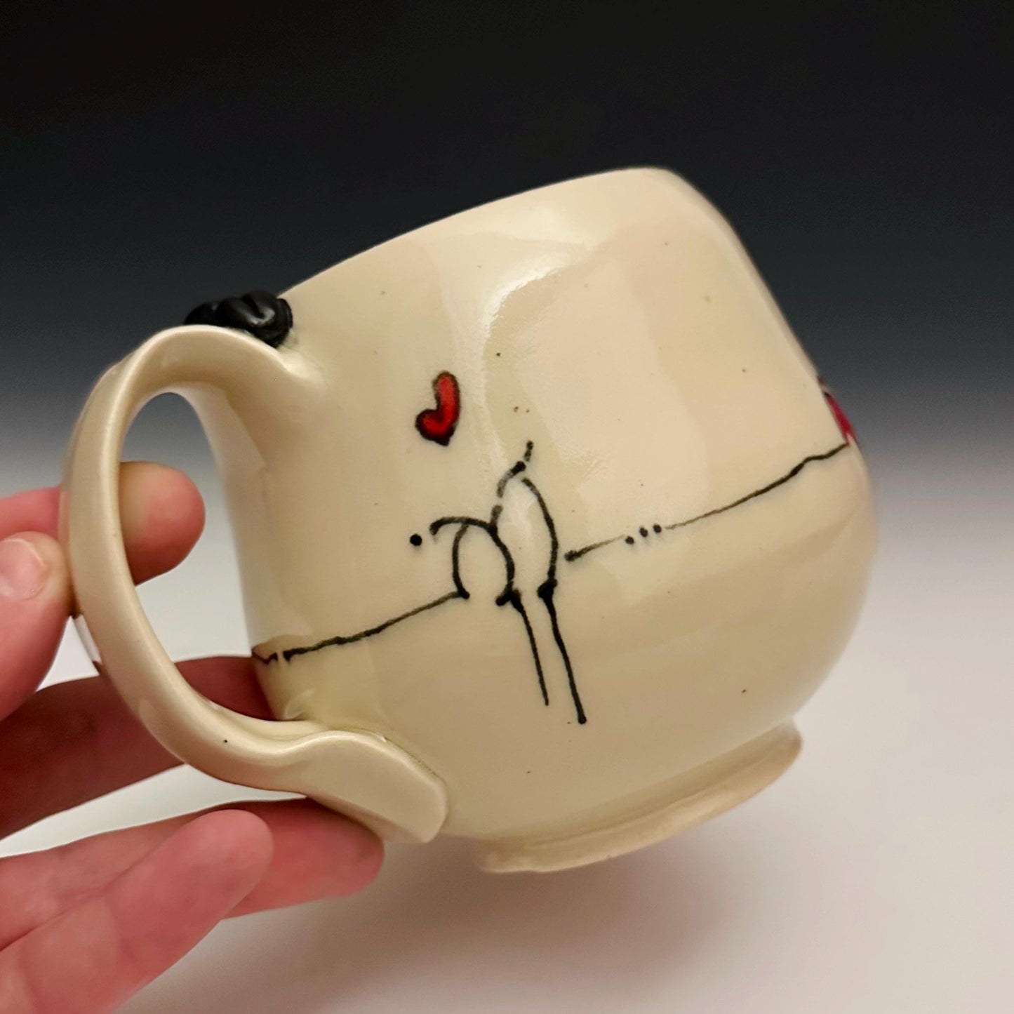 Love Birds and Hearts and Birds Pottery Mug Handmade Coffee Cup F2517