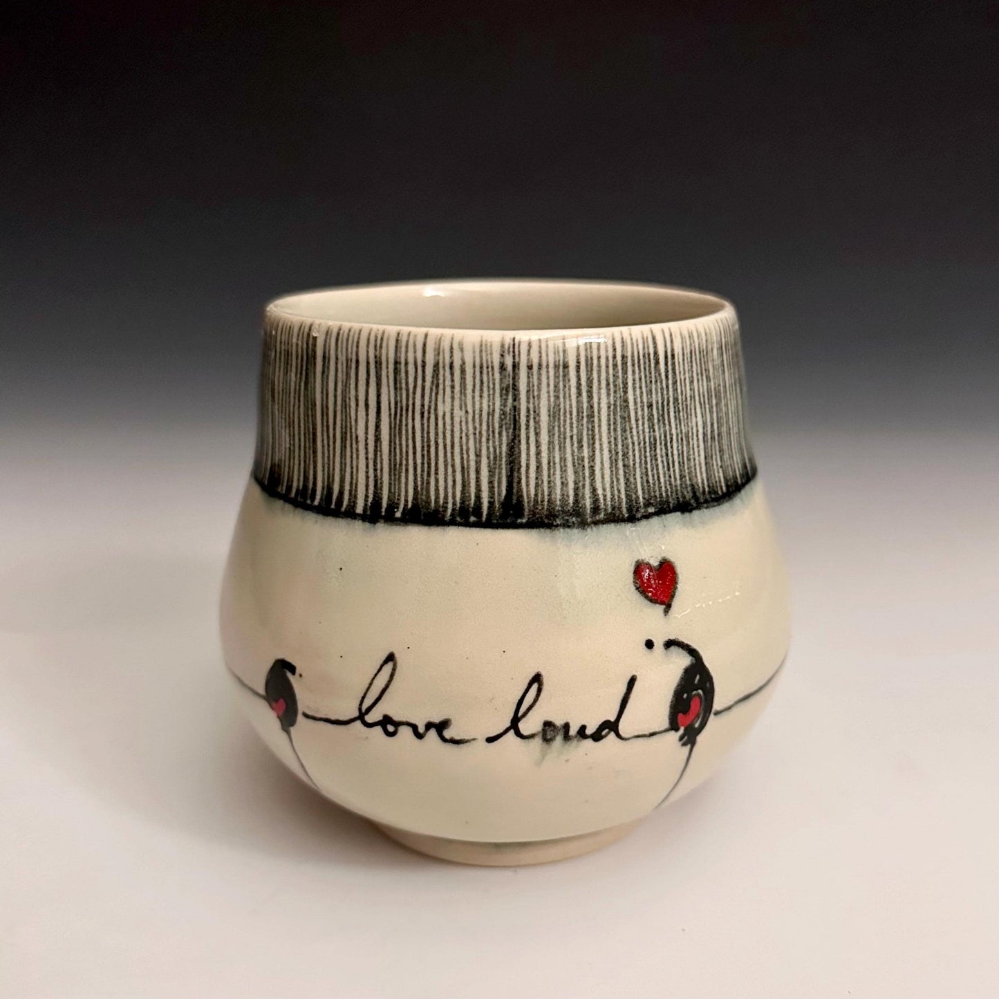 Pottery Mug Coffee Cup “love loudly” Stoneware Mug Handmade Pottery Bird on a Wire F2530
