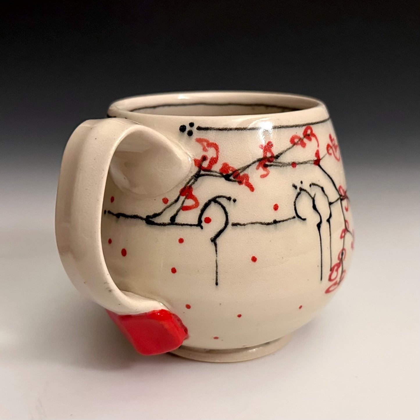 Pottery Mug Coffee Cup “love loudly” Stoneware Mug Handmade Pottery Cherry Blossom Bird on a Wire F2531