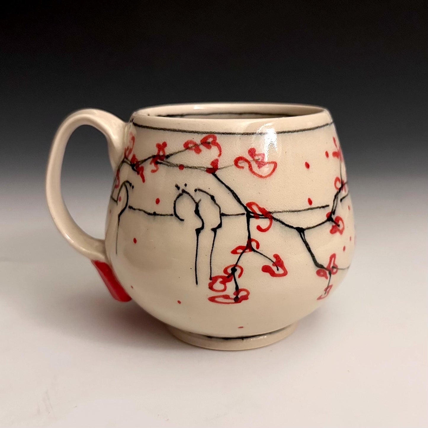 Pottery Mug Coffee Cup “love loudly” Stoneware Mug Handmade Pottery Cherry Blossom Bird on a Wire F2531