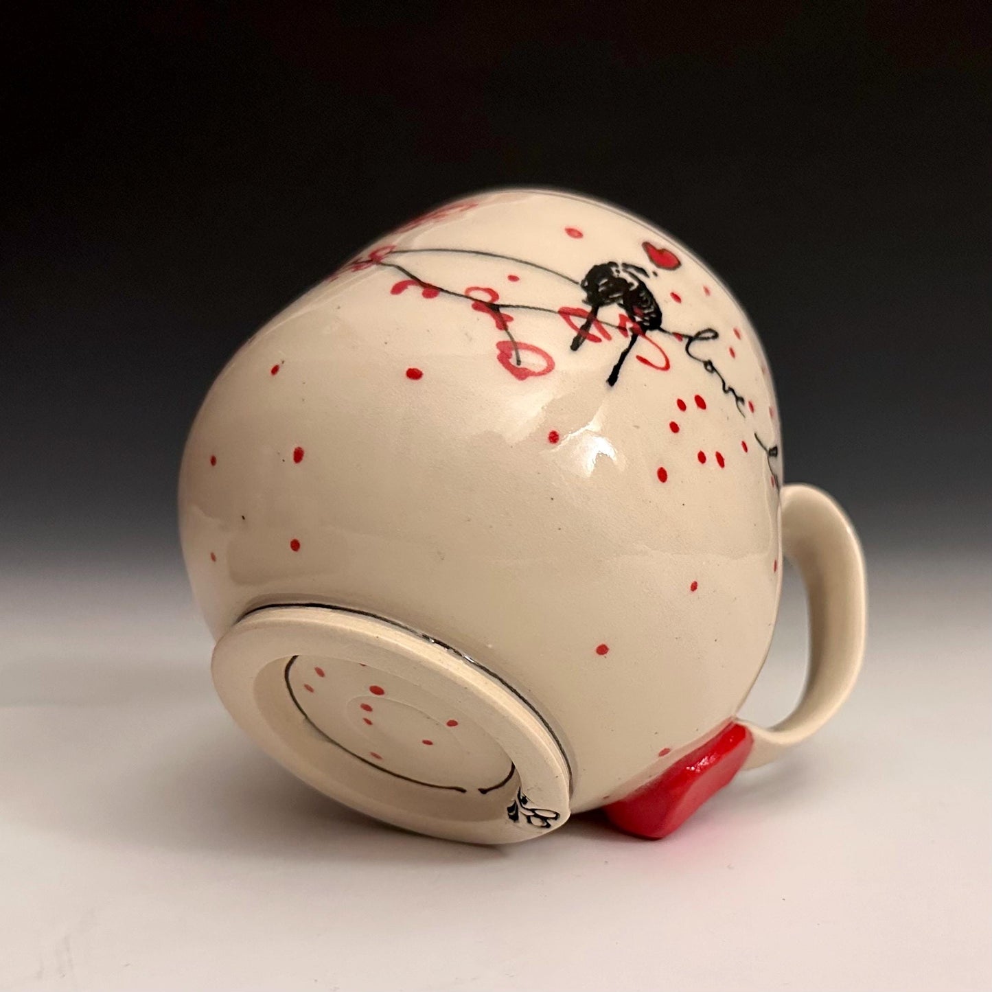 Pottery Mug Coffee Cup “love loudly” Stoneware Mug Handmade Pottery Cherry Blossom Bird on a Wire F2531