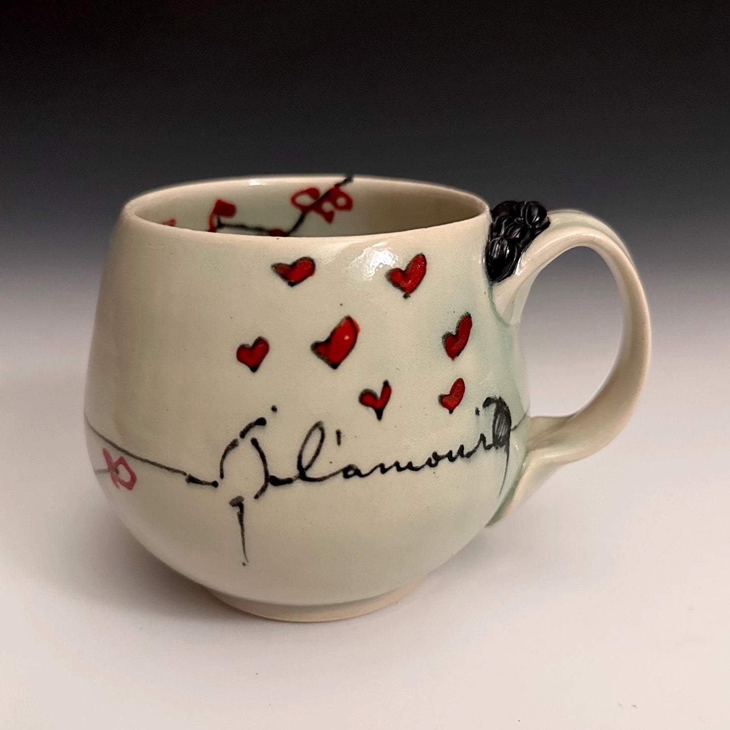 Pottery Mug Coffee Cup “l’amour” Stoneware Mug Handmade Pottery Cherry Blossom Bird on a Wire F2532