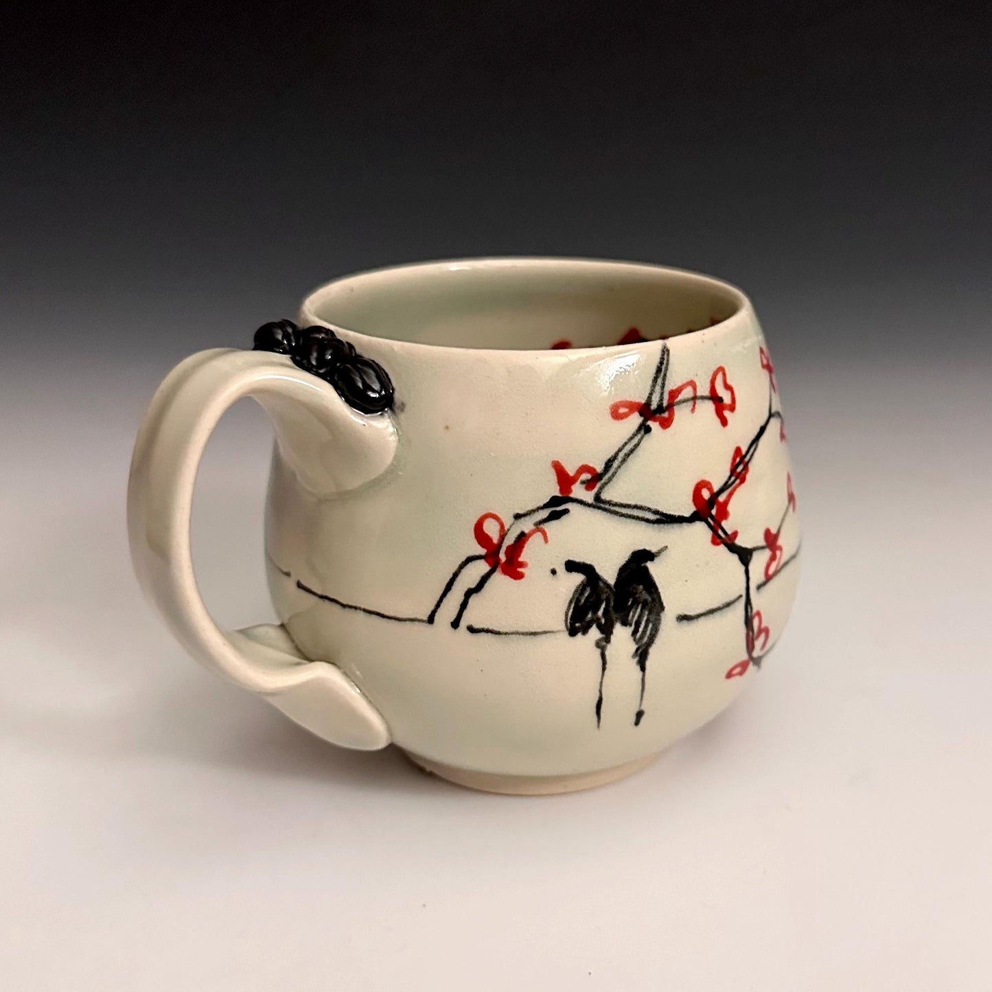 Pottery Mug Coffee Cup “l’amour” Stoneware Mug Handmade Pottery Cherry Blossom Bird on a Wire F2532