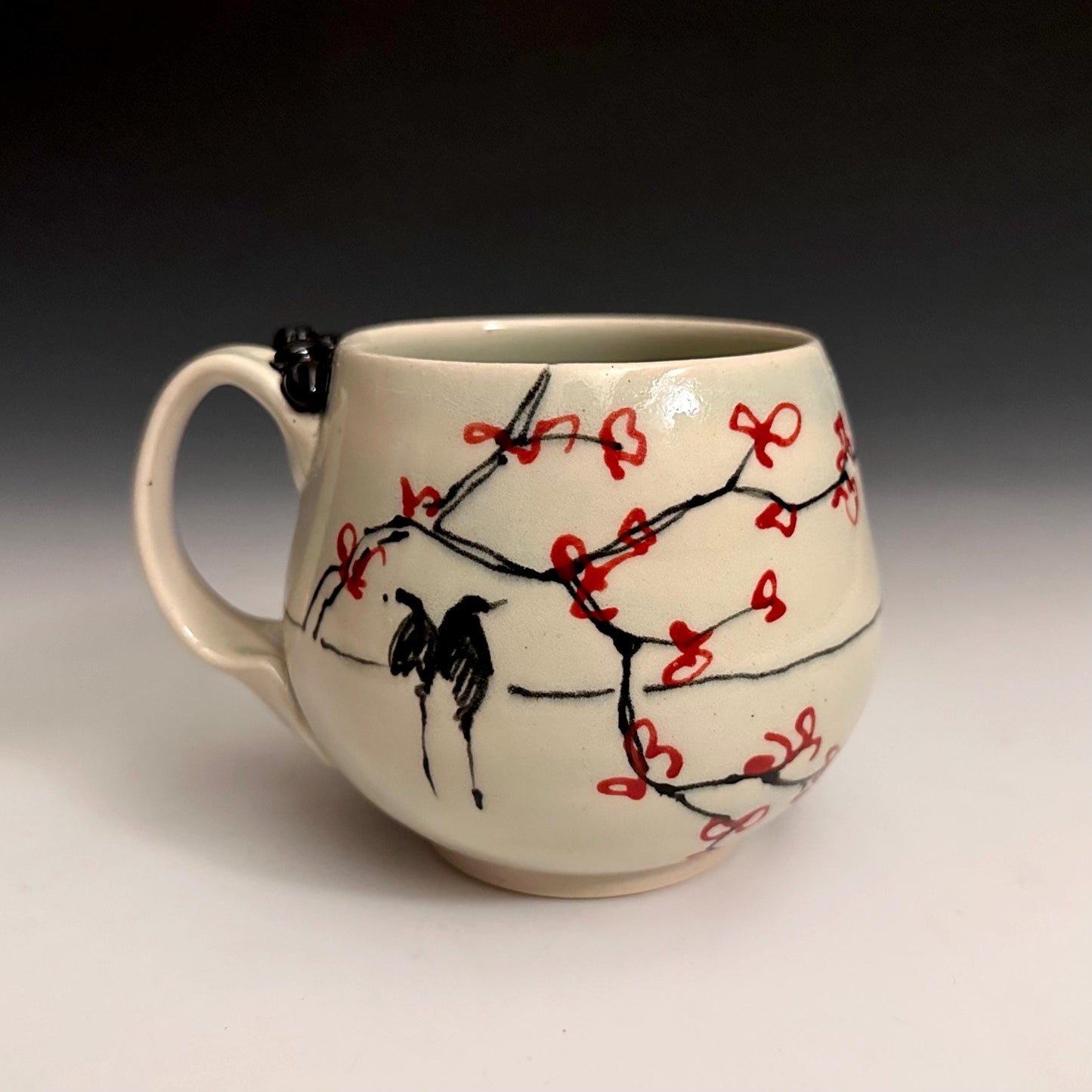 Pottery Mug Coffee Cup “l’amour” Stoneware Mug Handmade Pottery Cherry Blossom Bird on a Wire F2532
