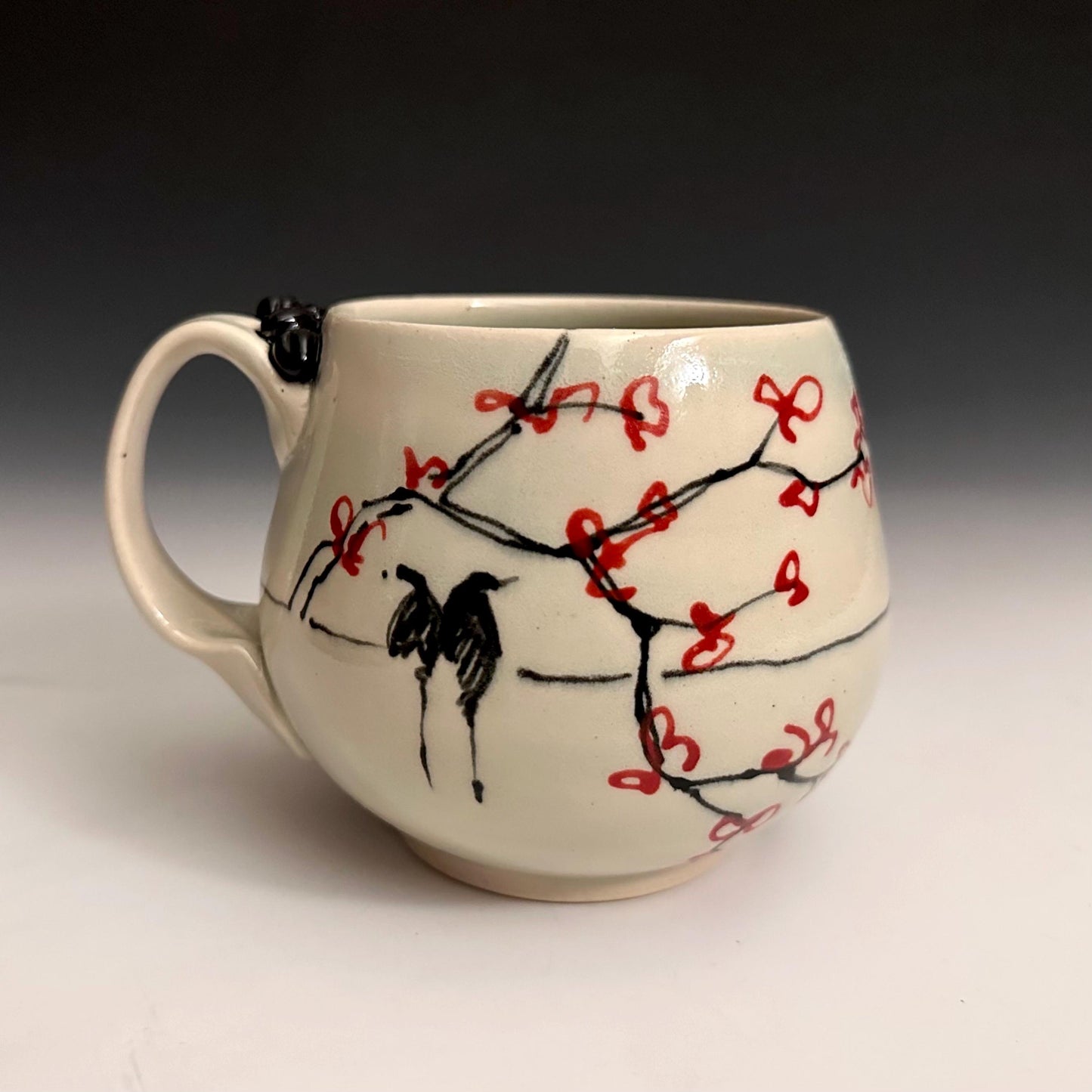Pottery Mug Coffee Cup “l’amour” Stoneware Mug Handmade Pottery Cherry Blossom Bird on a Wire F2532