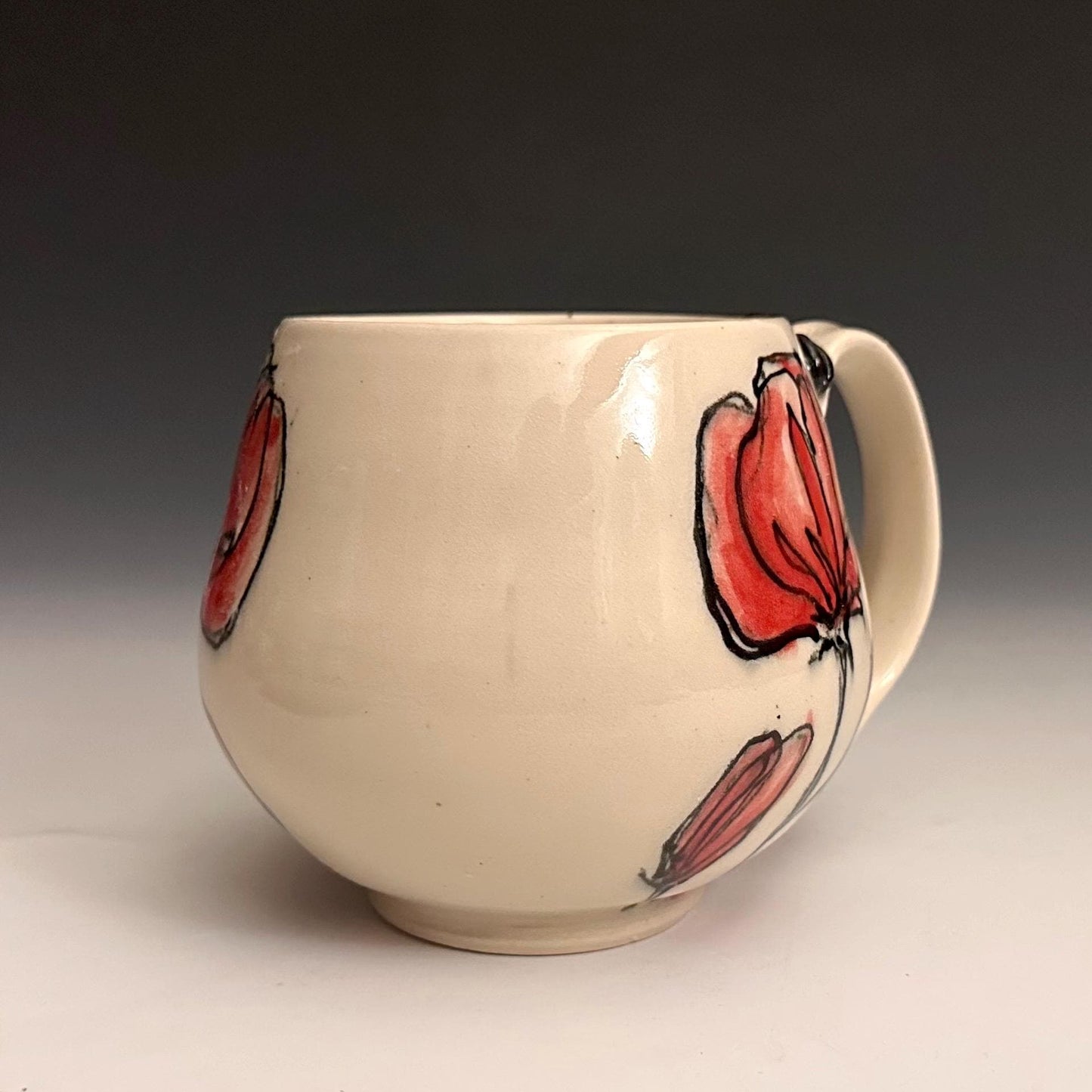 Handmade Bunny and Red Pottery Flower Pottery Coffee Mug Ceramic F2539