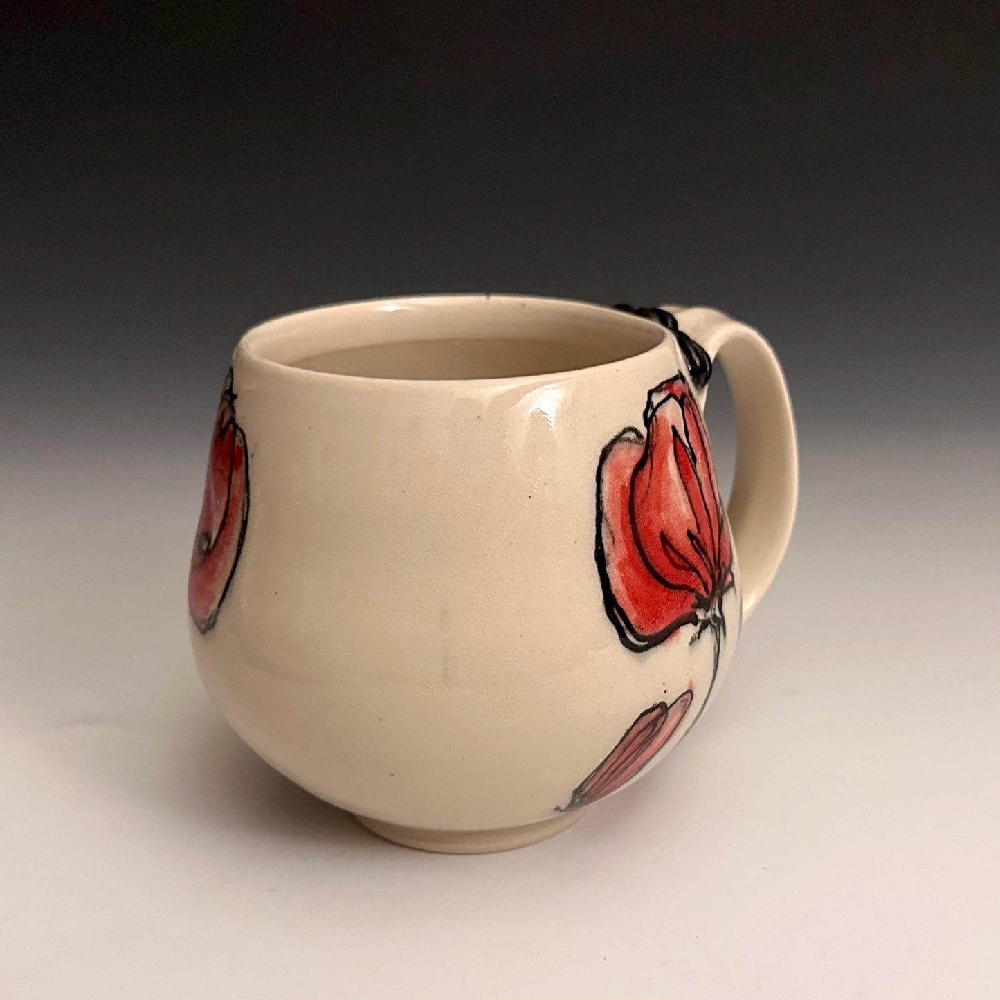 Handmade Bunny and Red Pottery Flower Pottery Coffee Mug Ceramic F2539