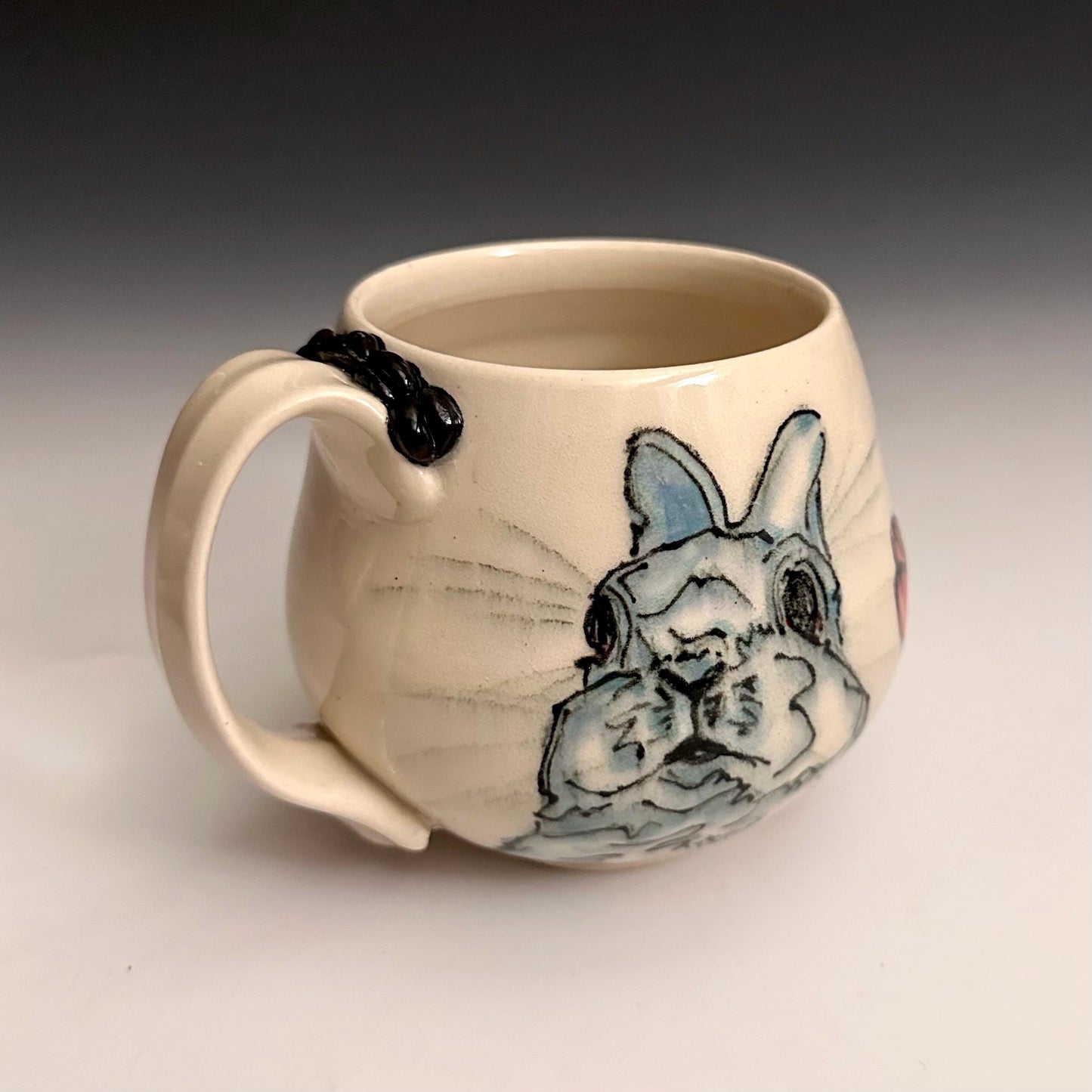Handmade Bunny and Red Pottery Flower Pottery Coffee Mug Ceramic F2539