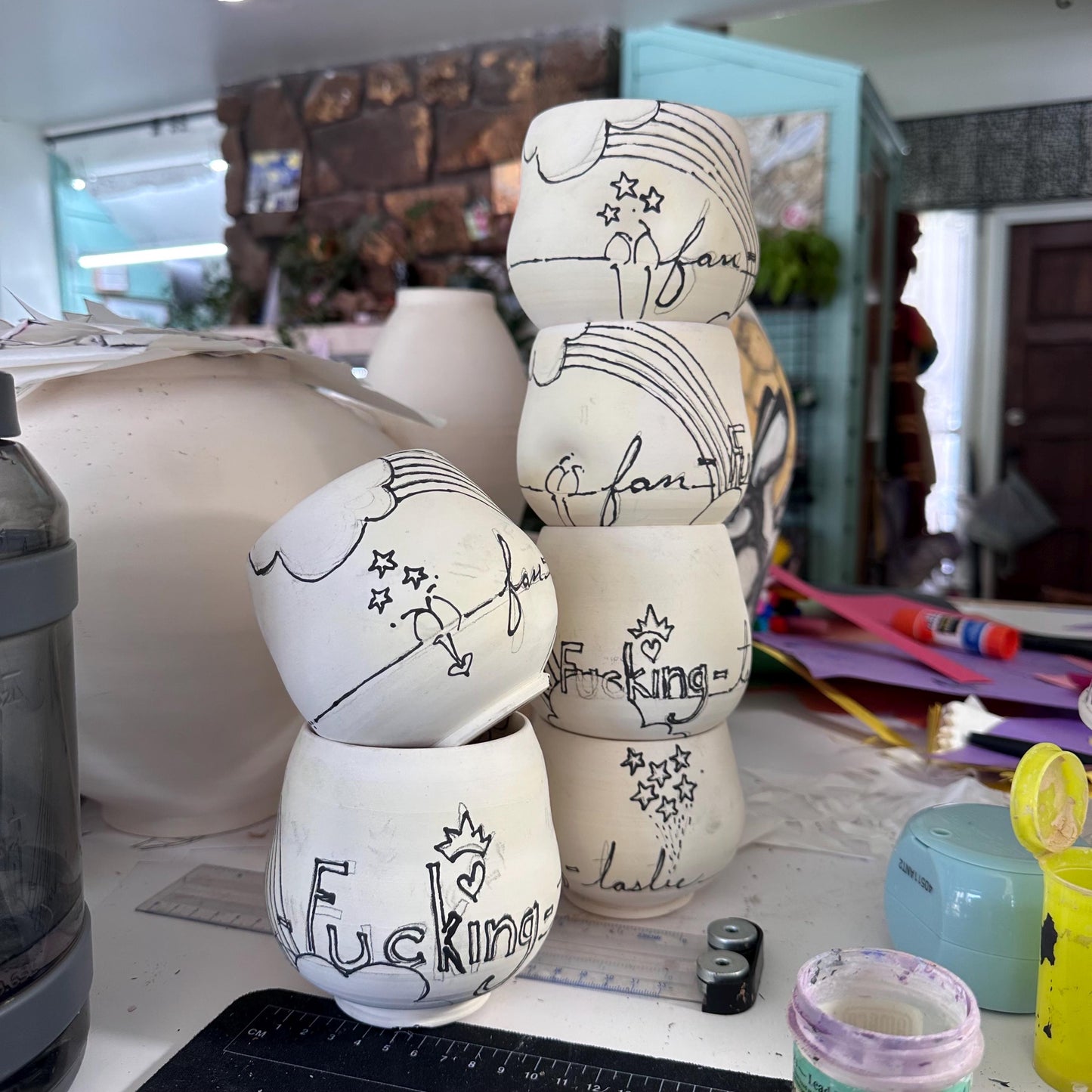 Made to Order Cup Teacup Wine Glass Rainbows Bird Words Curse Yunomi Tea Cup Mug Fan-Fucking-Tastic