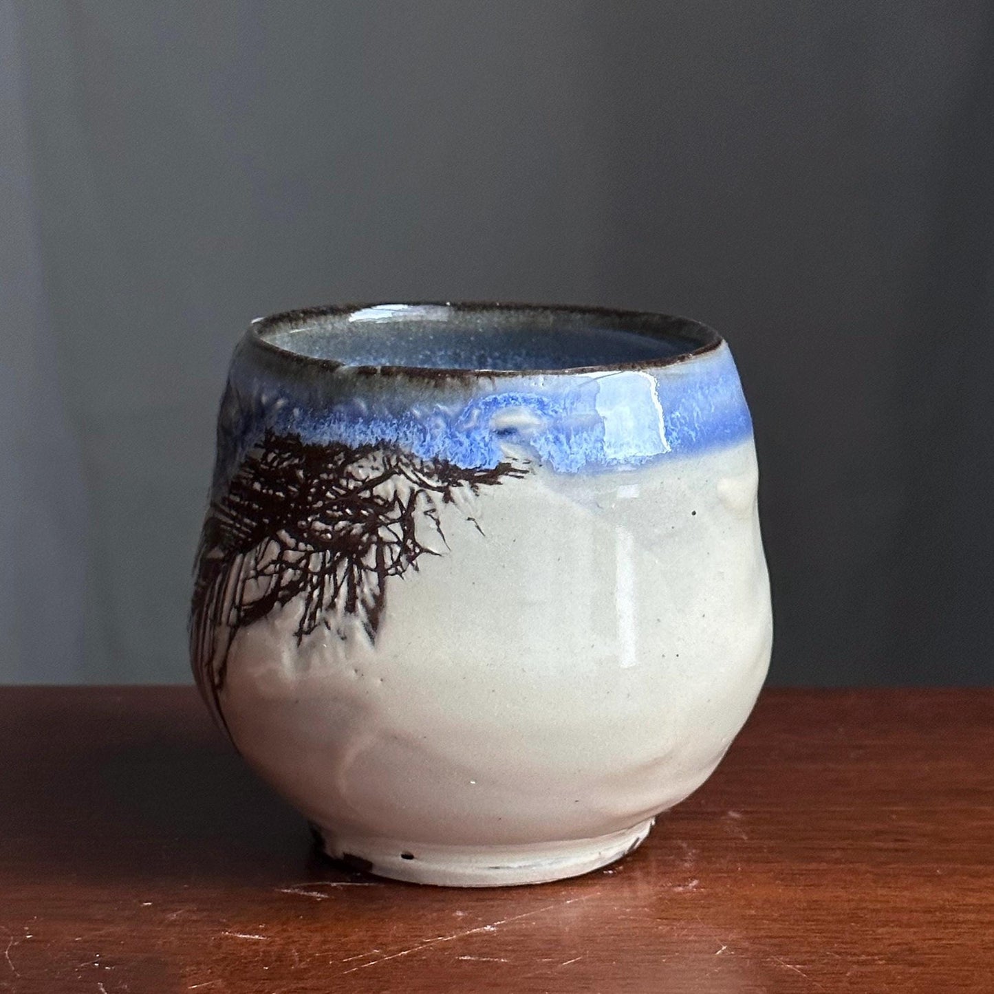 Feathers Cup Yunomi Handleless Mug Blue A101