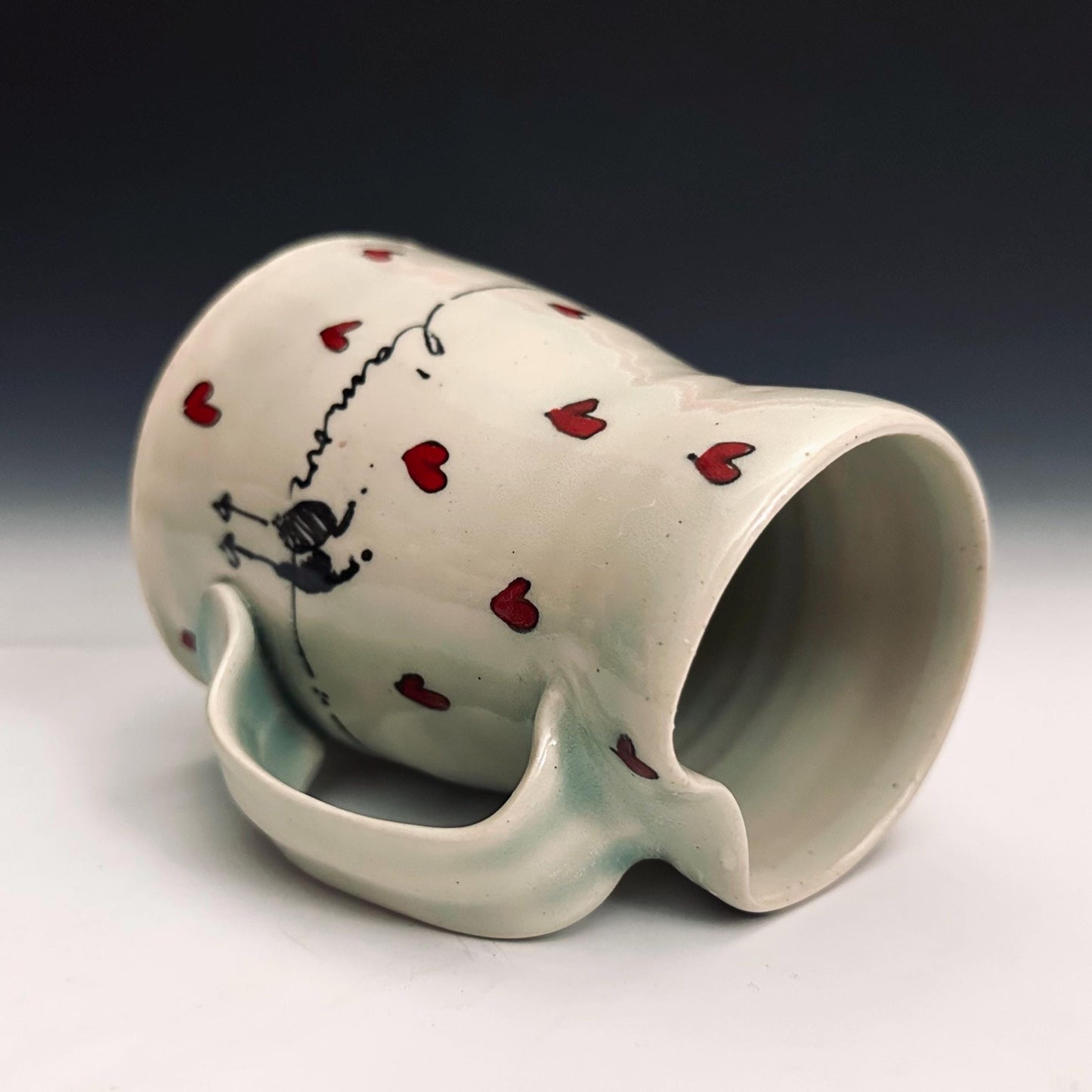 L’Amour Hearts and Birds Pottery Mug Handmade Coffee Cup