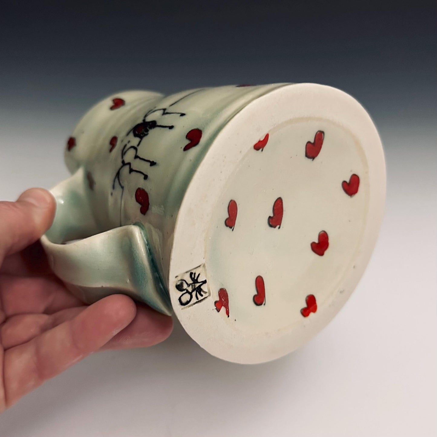 L’Amour Hearts and Birds Pottery Mug Handmade Coffee Cup