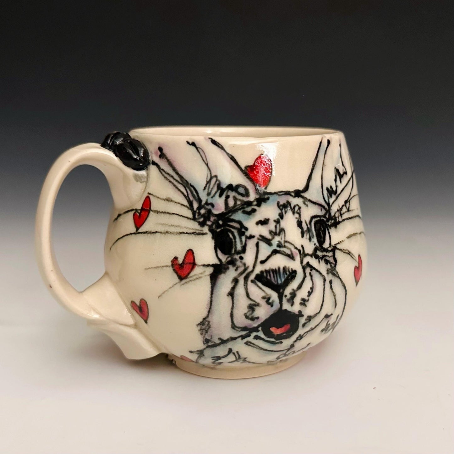 Handmade Bunny and Hearts Pottery Coffee Mug Ceramic F2514