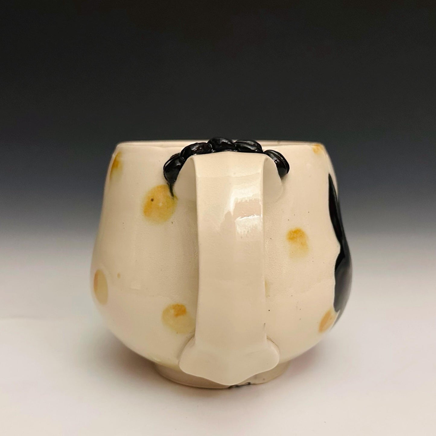 Handmade Bunny Flowers and Yellow Dots Pottery Coffee Mug Ceramic F2515
