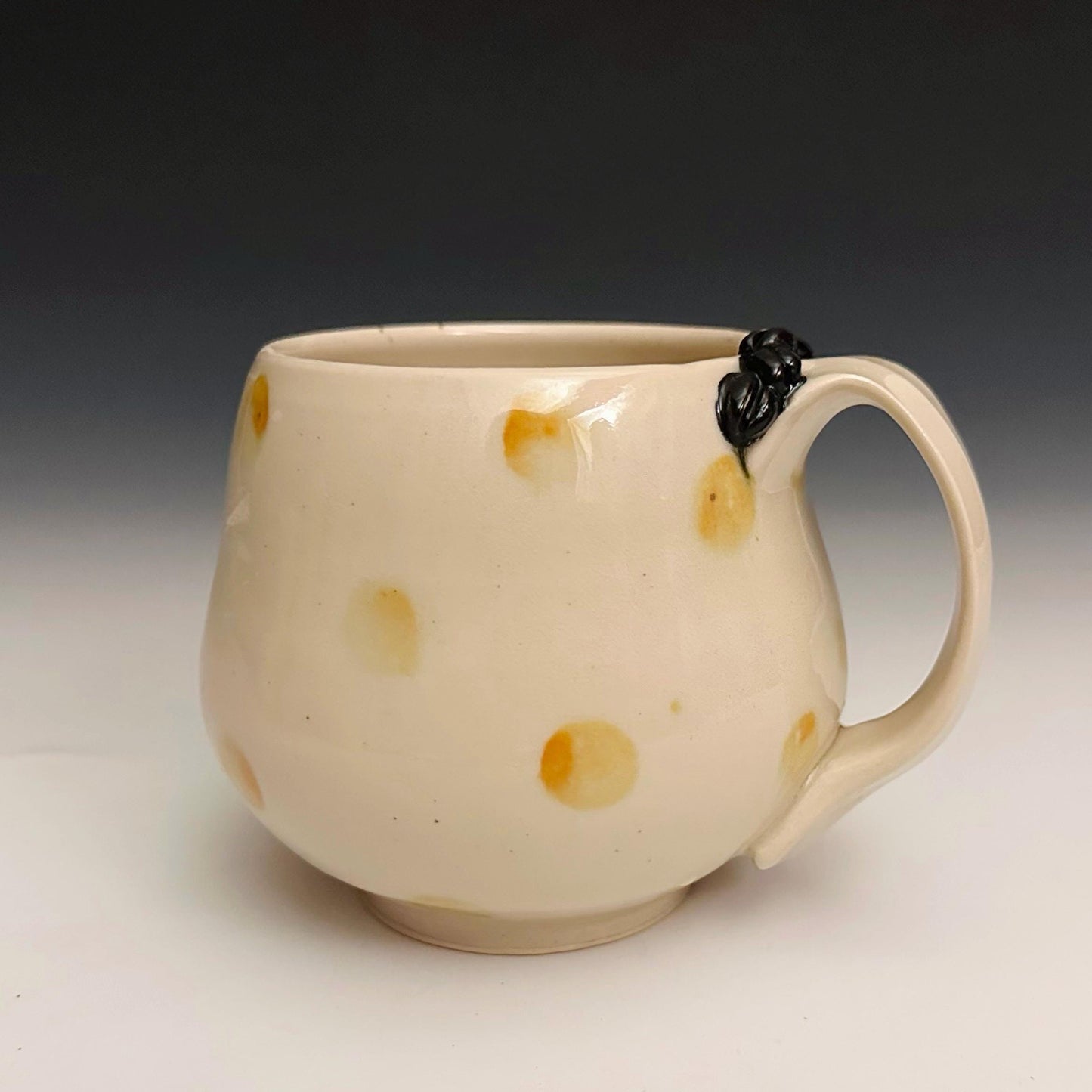 Handmade Bunny Flowers and Yellow Dots Pottery Coffee Mug Ceramic F2515