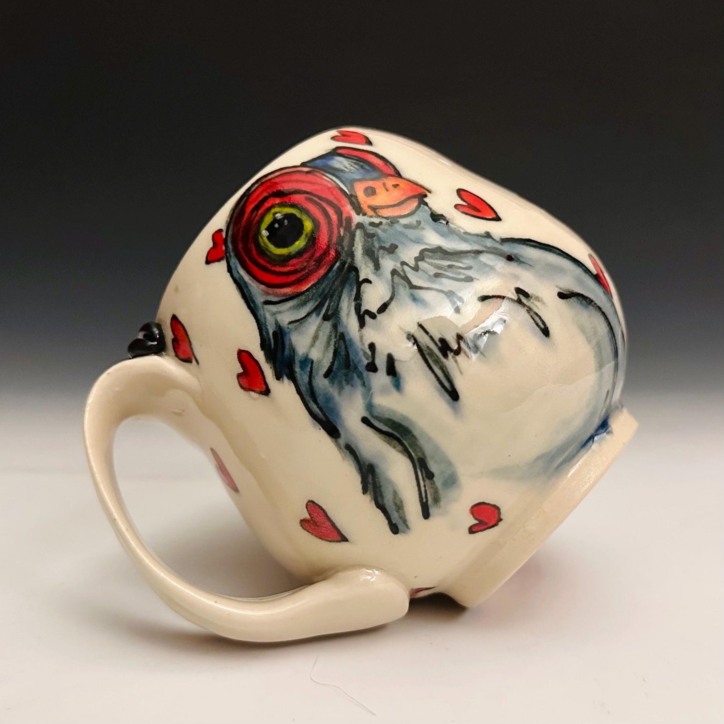 Handmade Pigeon and Hearts Pottery Coffee Mug Ceramic F2518