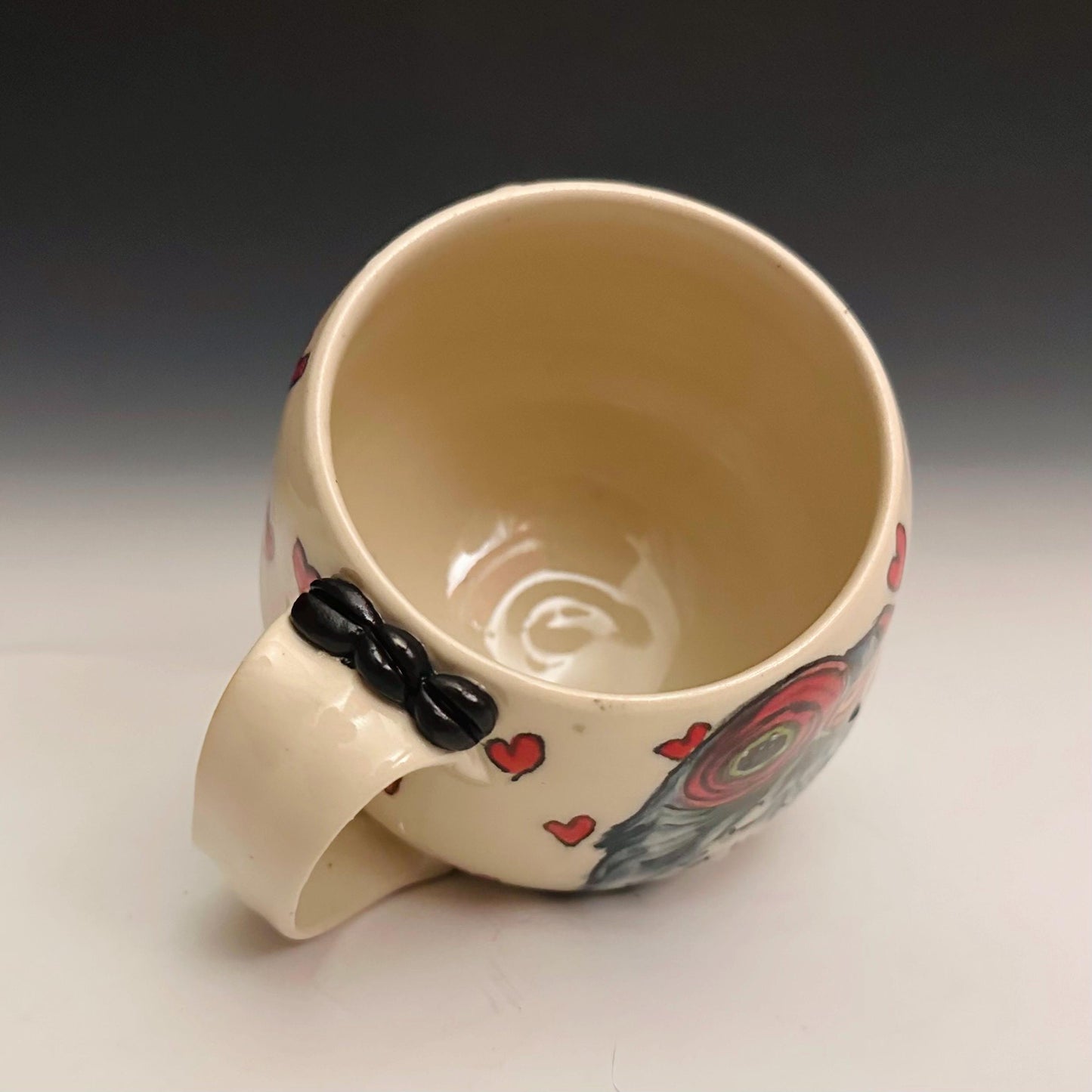 Handmade Pigeon and Hearts Pottery Coffee Mug Ceramic F2518