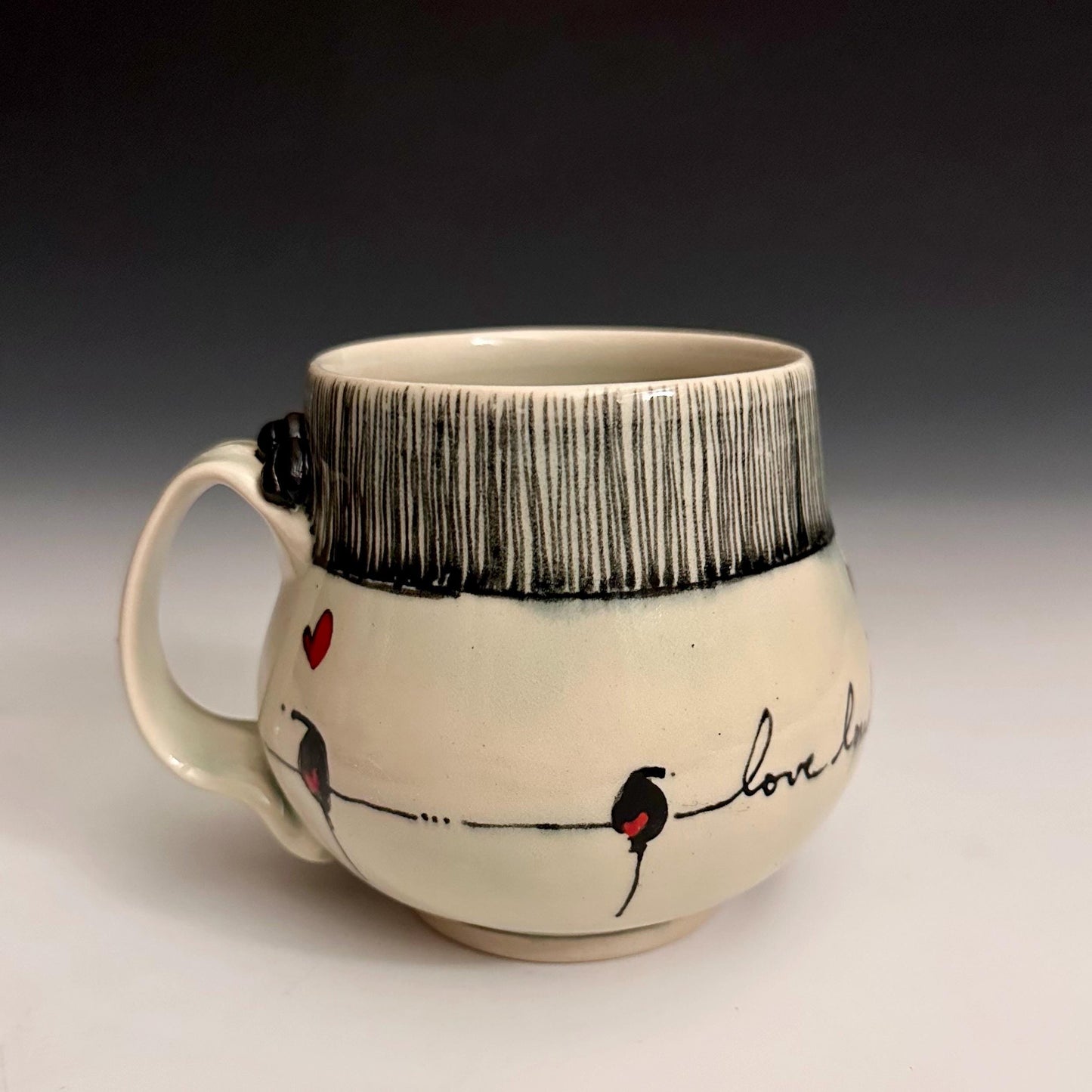 Pottery Mug Coffee Cup “love loudly” Stoneware Mug Handmade Pottery Bird on a Wire F2530