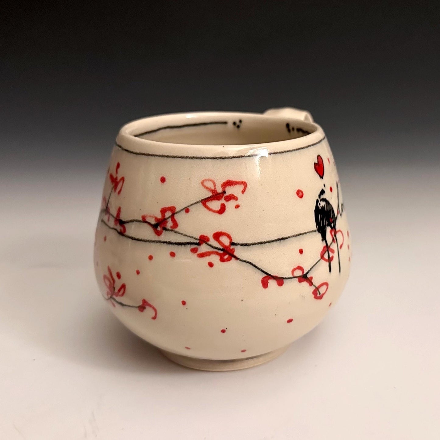 Pottery Mug Coffee Cup “love loudly” Stoneware Mug Handmade Pottery Cherry Blossom Bird on a Wire F2531