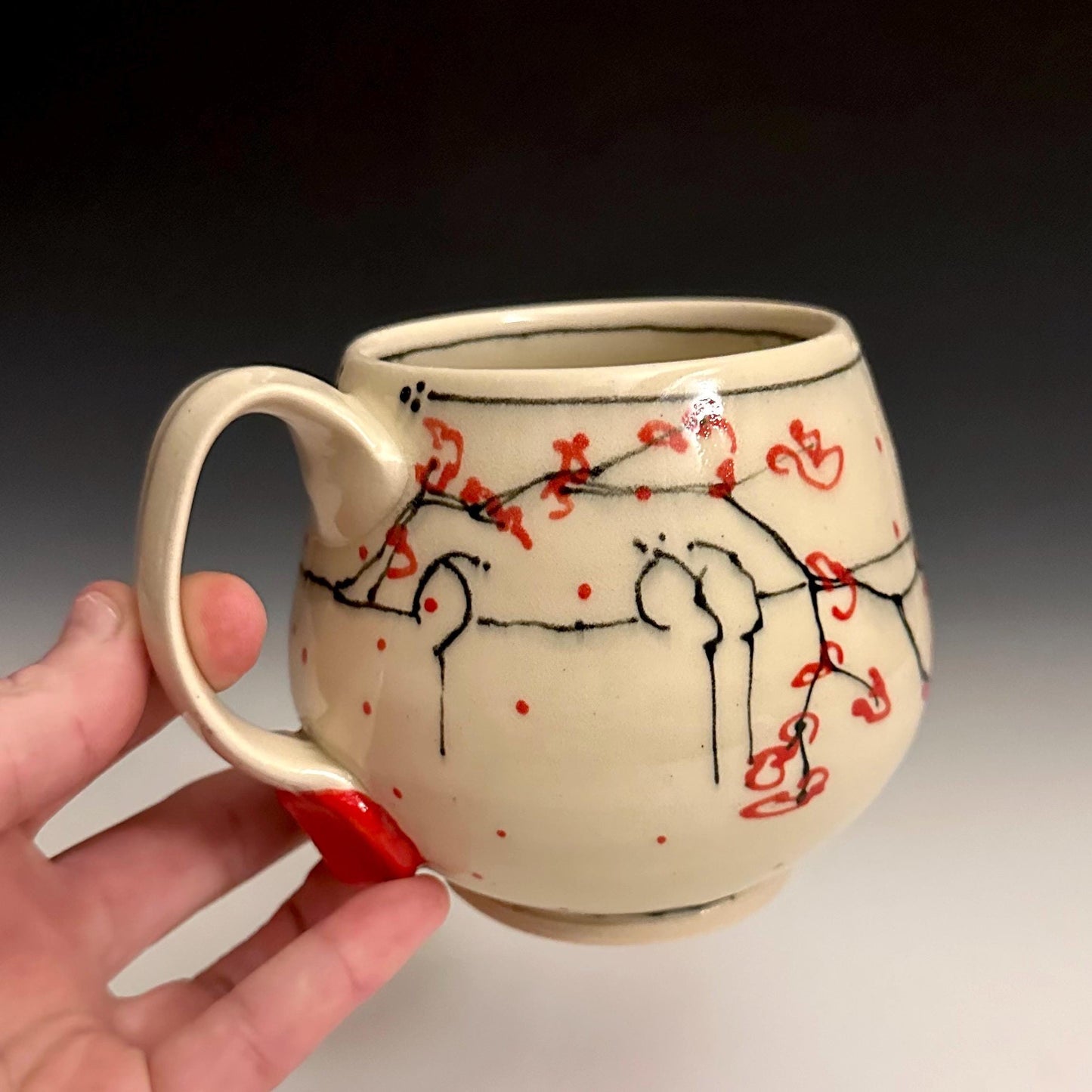 Pottery Mug Coffee Cup “love loudly” Stoneware Mug Handmade Pottery Cherry Blossom Bird on a Wire F2531