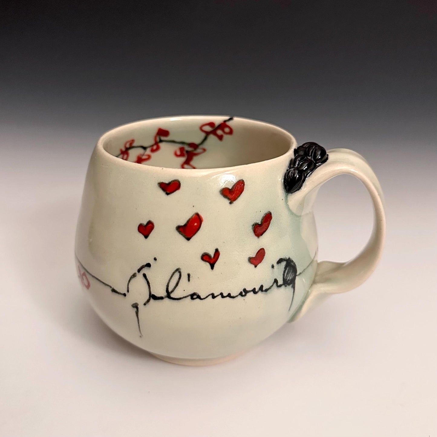Pottery Mug Coffee Cup “l’amour” Stoneware Mug Handmade Pottery Cherry Blossom Bird on a Wire F2532