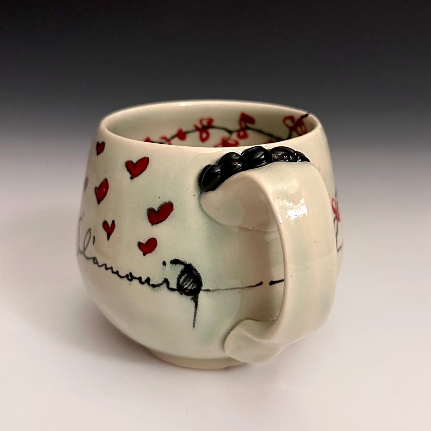 Pottery Mug Coffee Cup “l’amour” Stoneware Mug Handmade Pottery Cherry Blossom Bird on a Wire F2532
