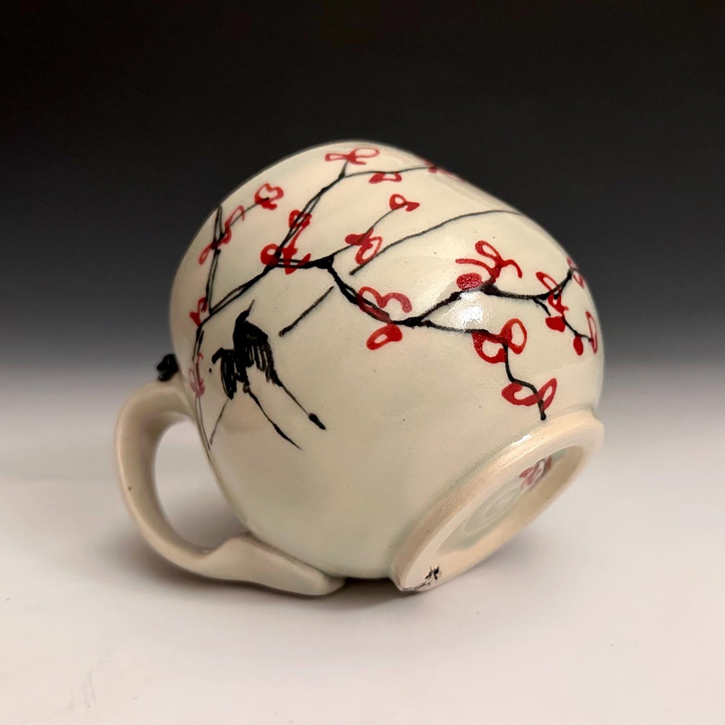 Pottery Mug Coffee Cup “l’amour” Stoneware Mug Handmade Pottery Cherry Blossom Bird on a Wire F2532