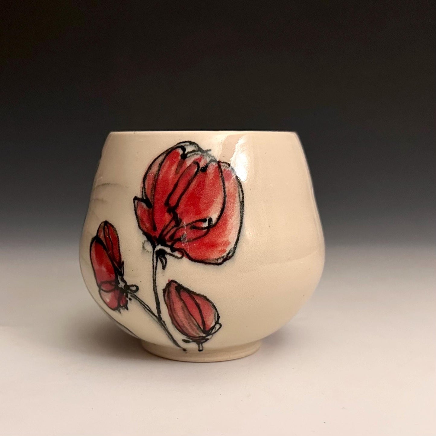 Handmade Bunny and Red Pottery Flower Pottery Coffee Mug Ceramic F2539