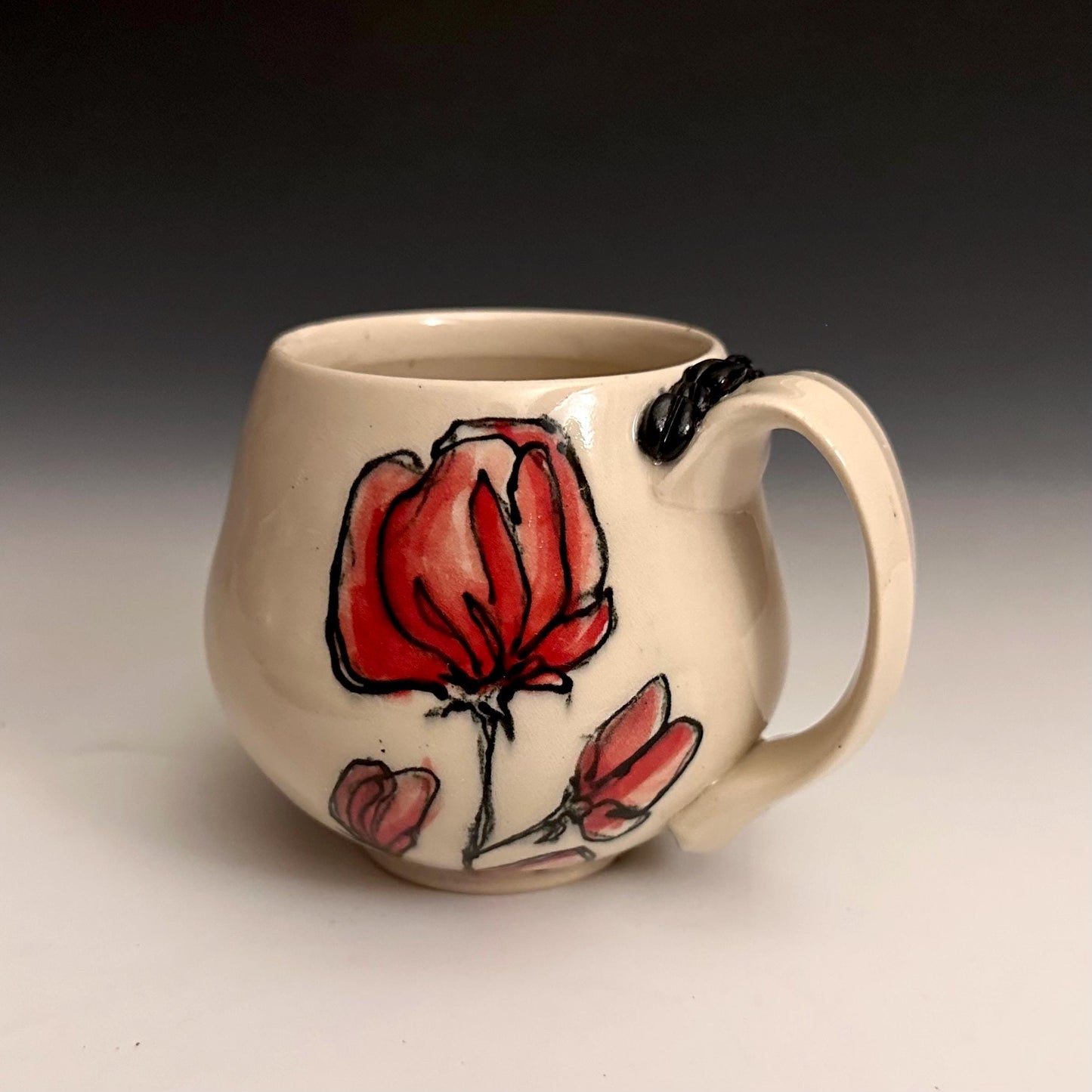 Handmade Bunny and Red Pottery Flower Pottery Coffee Mug Ceramic F2539