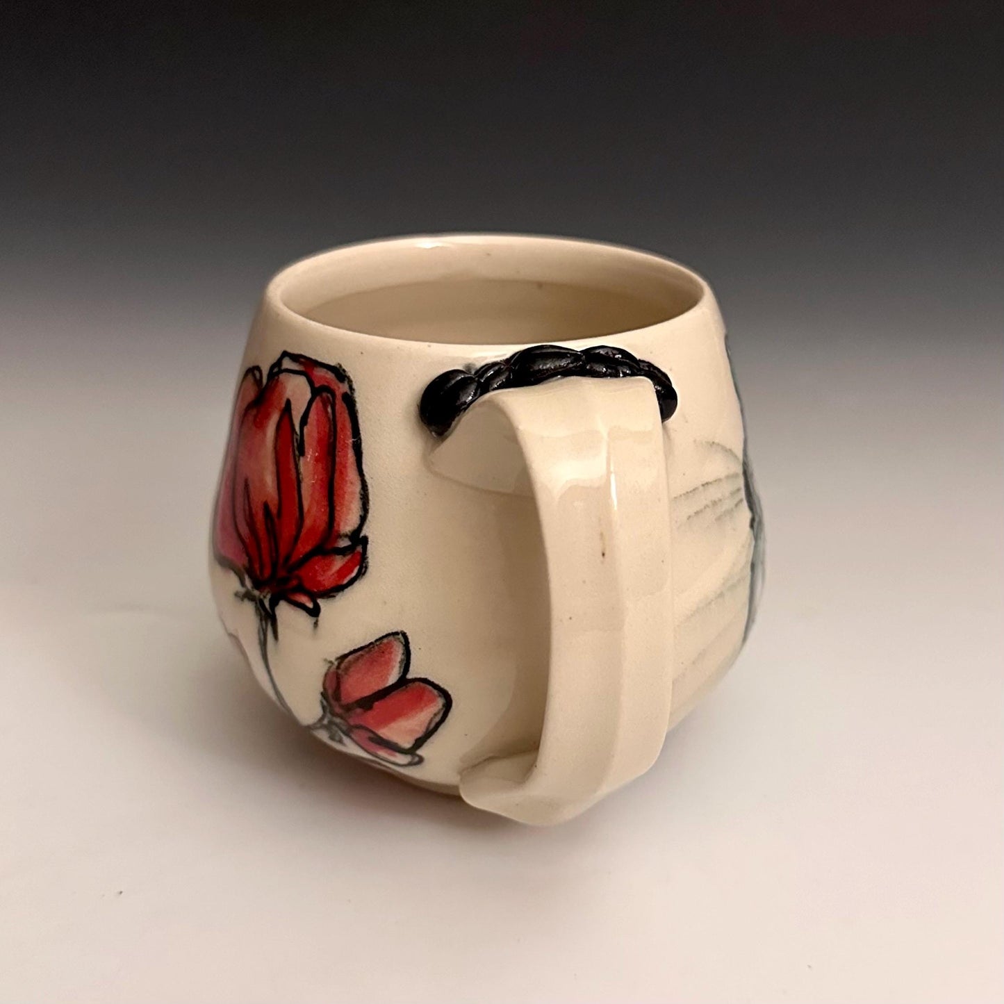 Handmade Bunny and Red Pottery Flower Pottery Coffee Mug Ceramic F2539