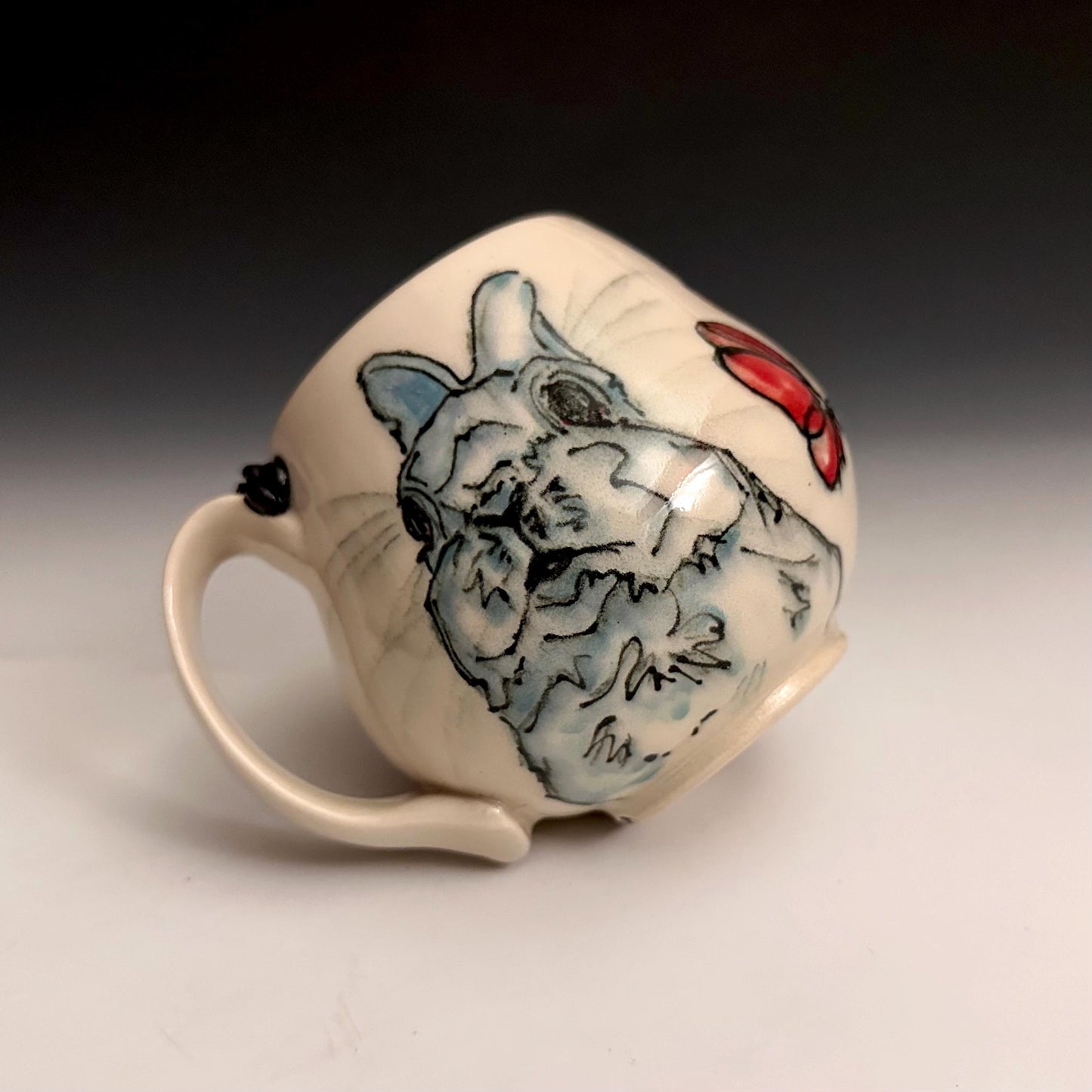Handmade Bunny and Red Pottery Flower Pottery Coffee Mug Ceramic F2539
