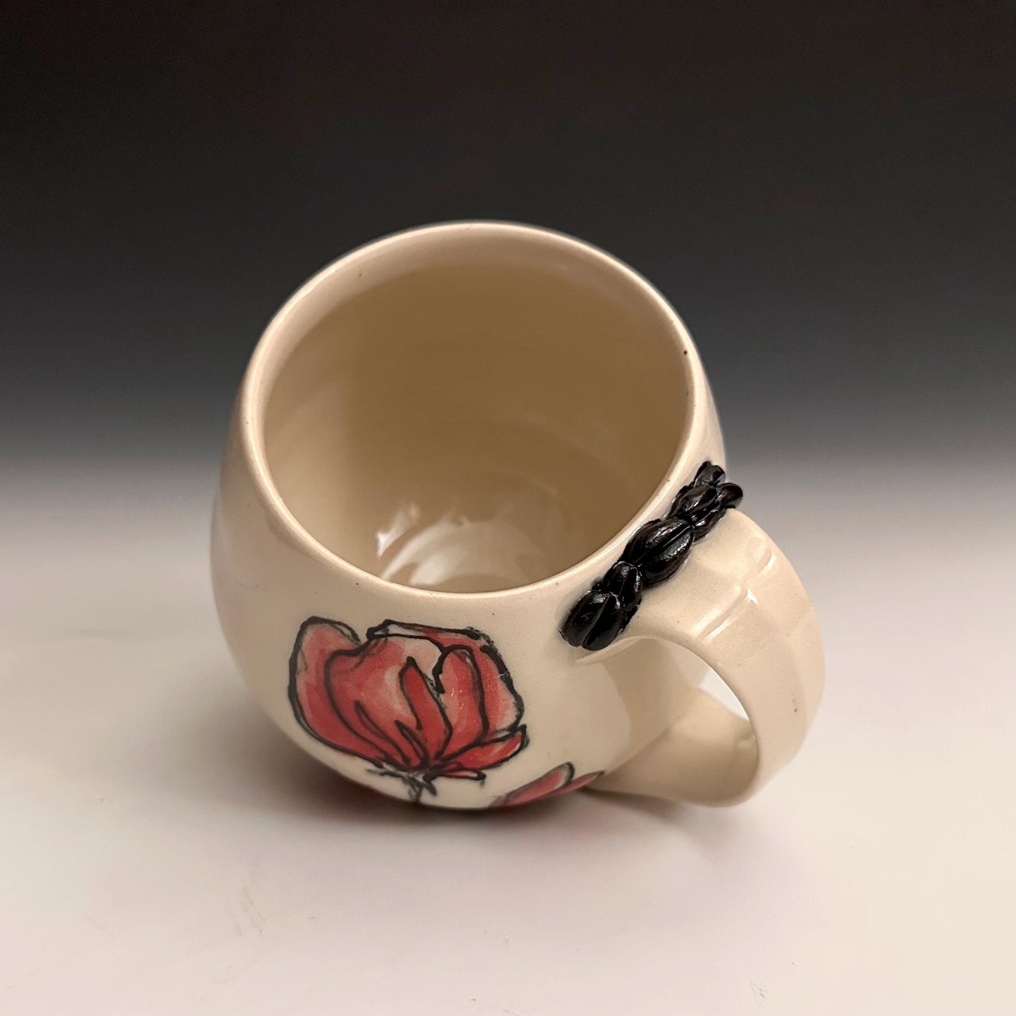 Handmade Bunny and Red Pottery Flower Pottery Coffee Mug Ceramic F2539